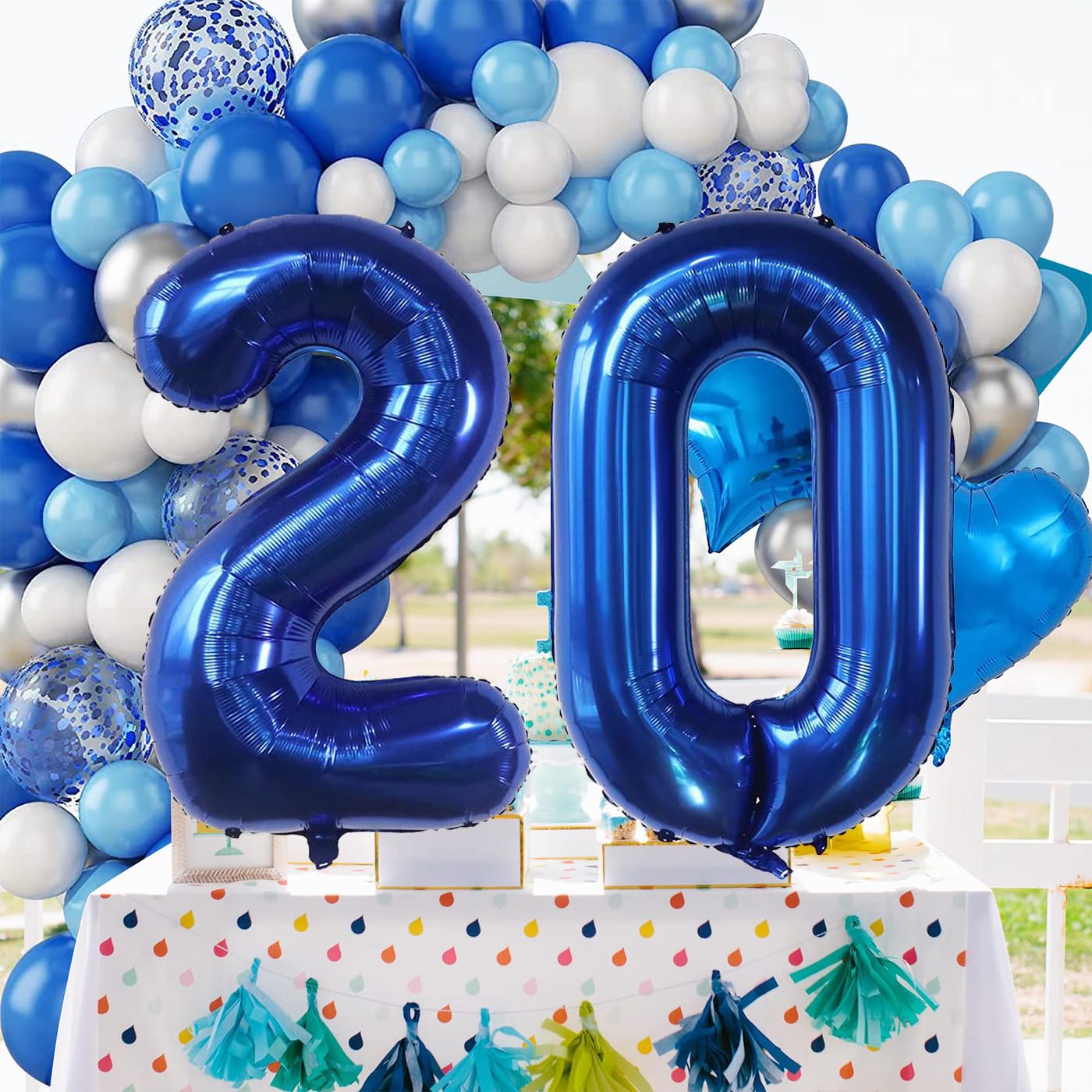 Ballon Chiffre 20 XXL – 100 Cm – Bleu Foncé – Hélium – Anniversaire 20 Ans – Durable, Avec Paille Et Ruban – Dégonflable Et Réutilisable
