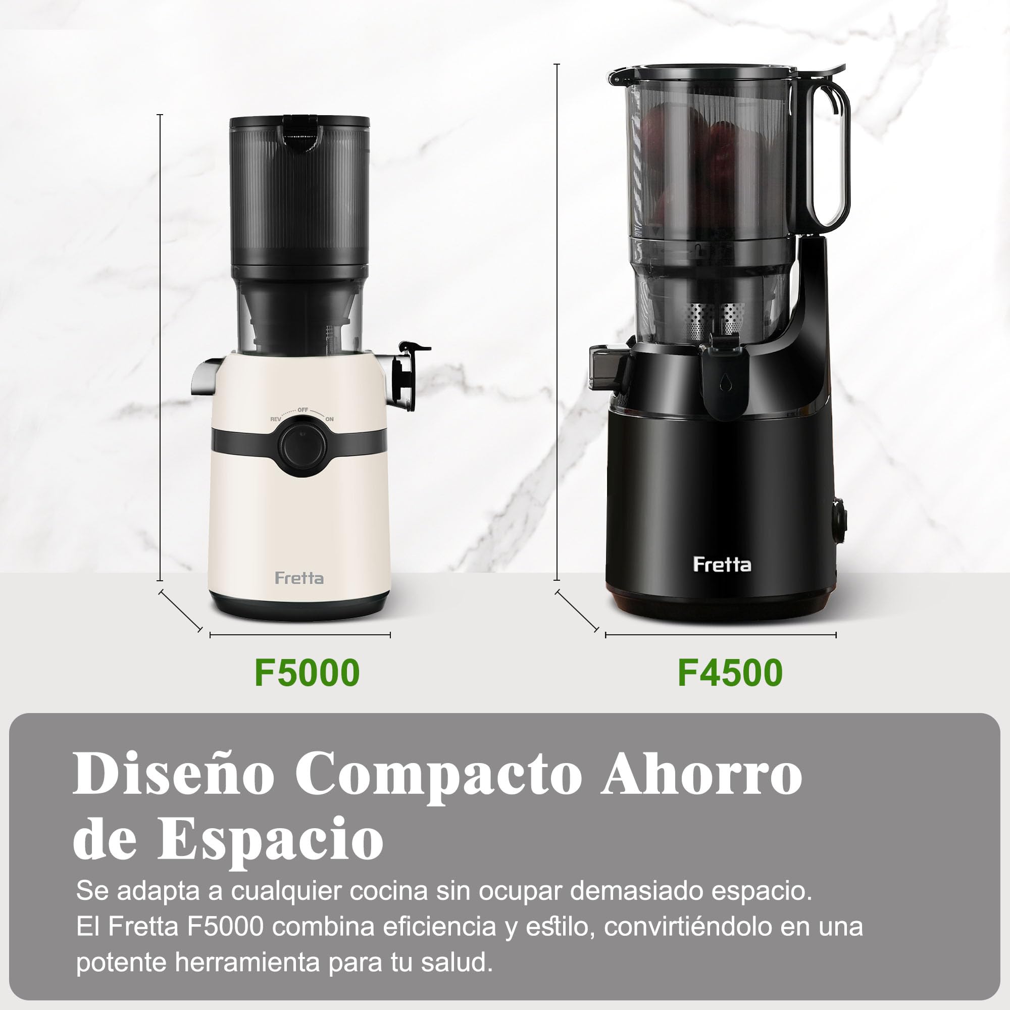 Fretta Extractor de Zumos y Verduras, Apertura de 108MM y Capacidad de 1L, Licuadora Prensado en Frio para Verduras Frutas Enteras, 200W Slow Juicer Machine,Fácil Montaje y Limpieza,Sin BPA(Blanco,1L)