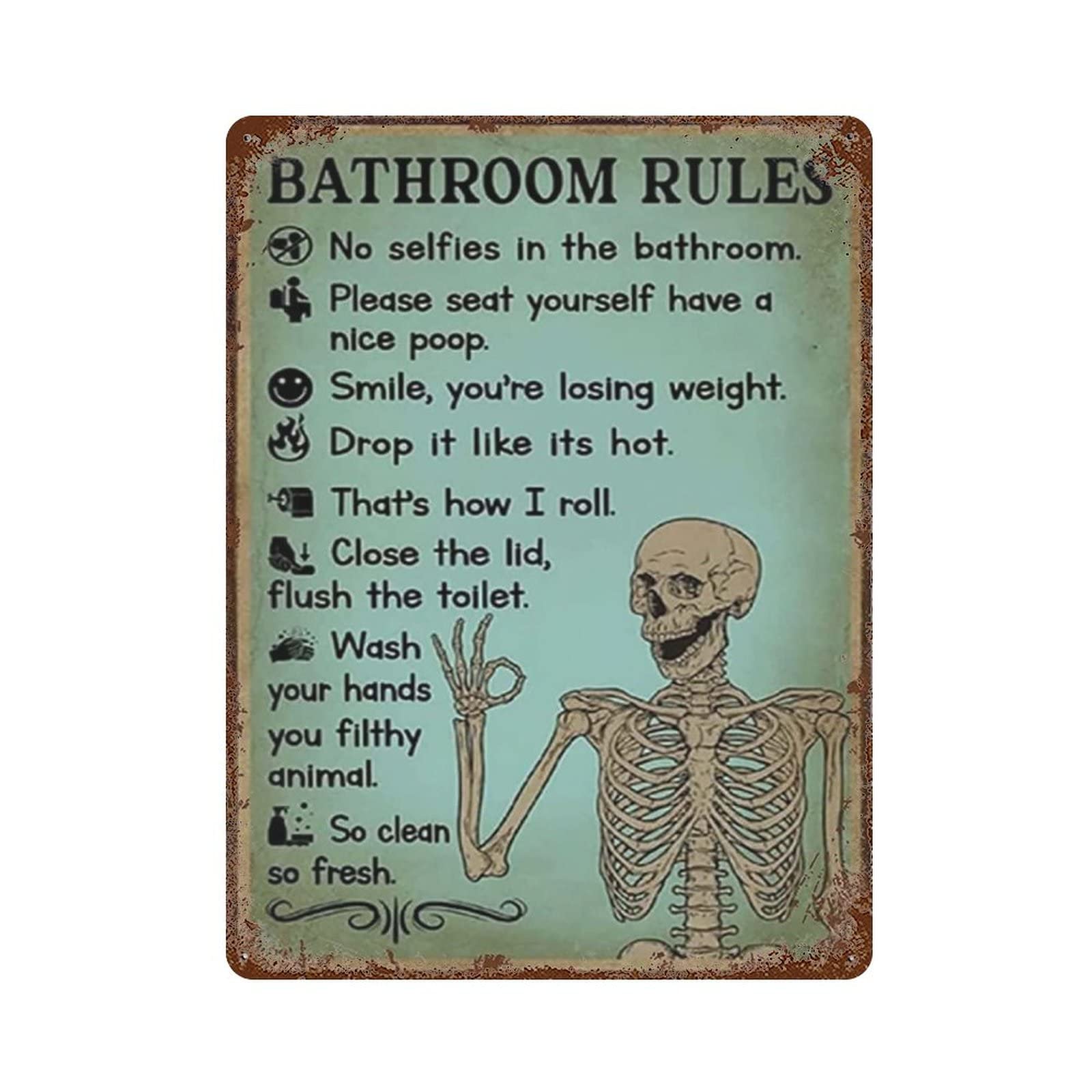 AOOEDM Bathroom Rules Metal Sign for Home Coffee Garage Wall Decor Vintage Poster Bar Signs for Home Bar Retro Metal Tin Sign