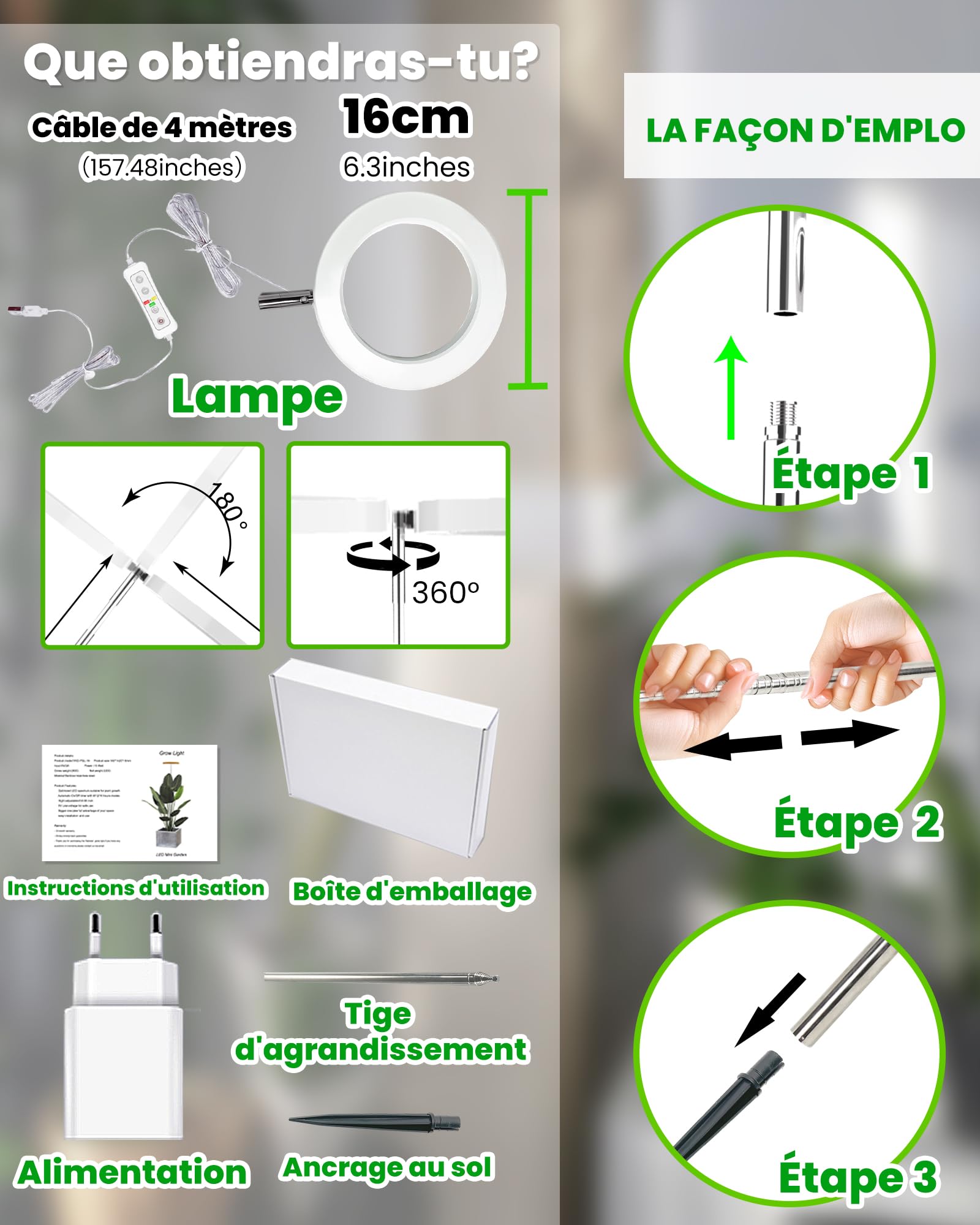 Lampe de croissance pour plantes,LED spectre complet,réglable,Timer auto,10W,idéal grandes plantes,Blanc,2PCS
