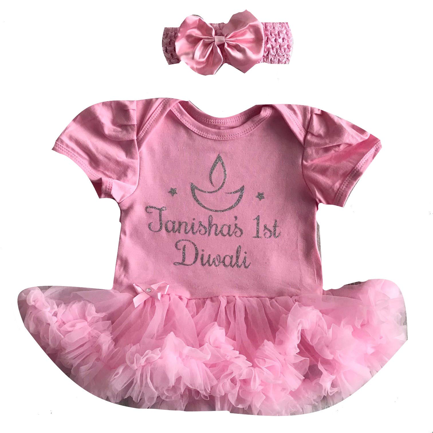Little Secrets Childrens Clothing Personalised 1st Diwali Baby Girl's Light Pink Tutu Romper with Headband (3-6 Months)