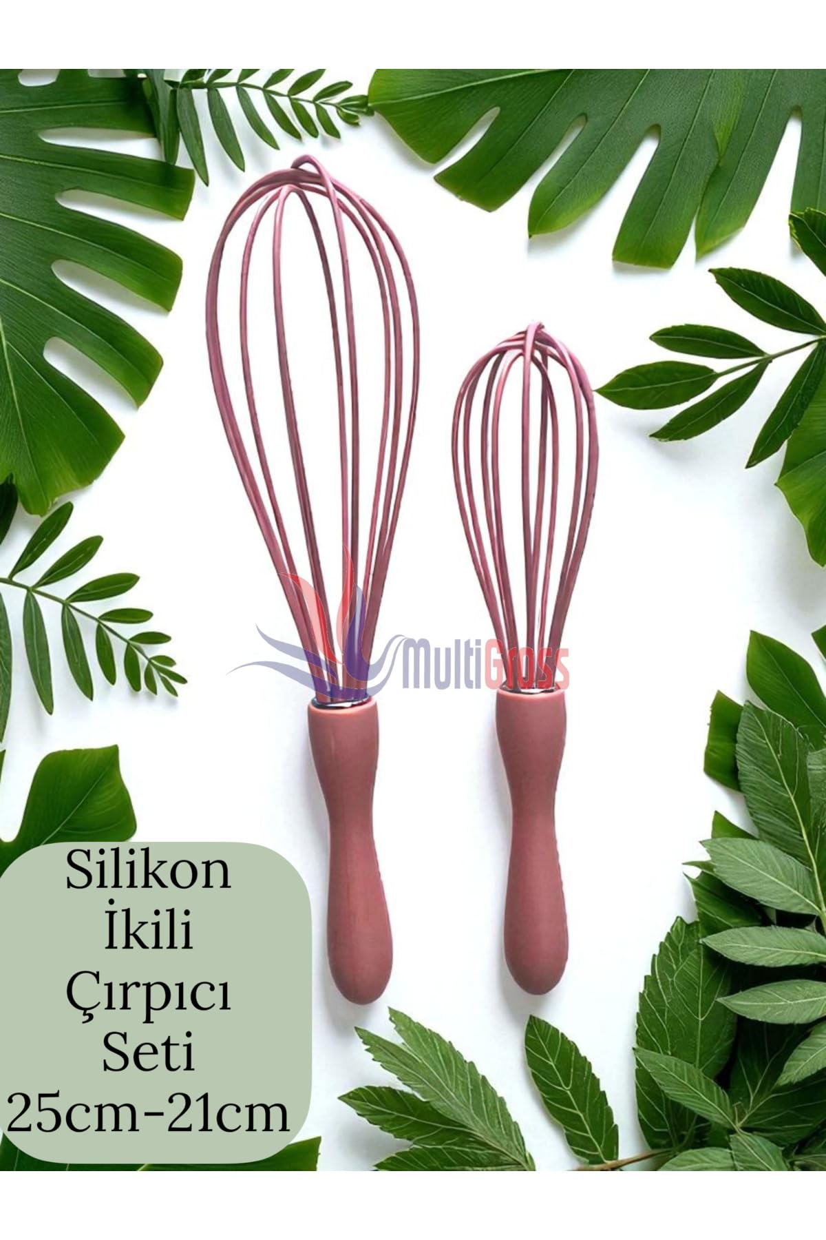 Multiamo 2'li Silikon Çırpıcı Seti, 25cm-21cm, Somon