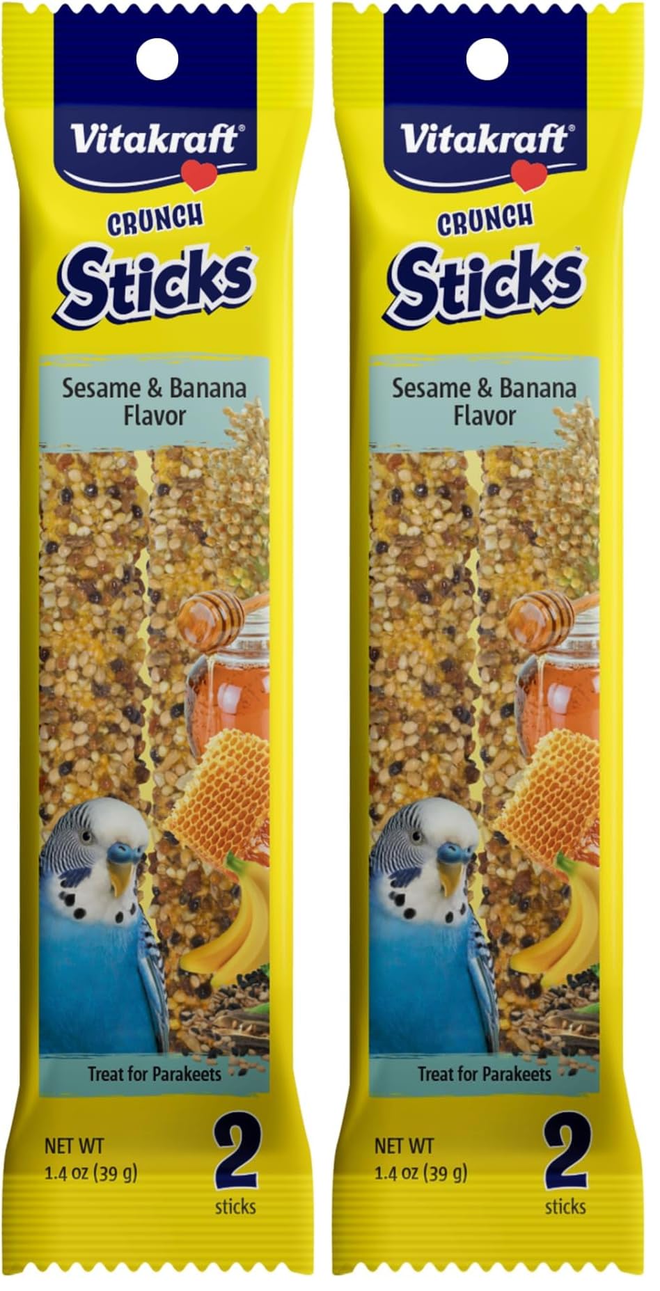 Vitakraft Crunch Sticks Parakeet Treat - Pet Bird Treat Toy - Long-Lasting Chewing Fun (Sesame &amp; Banana) (Pack of 2)
