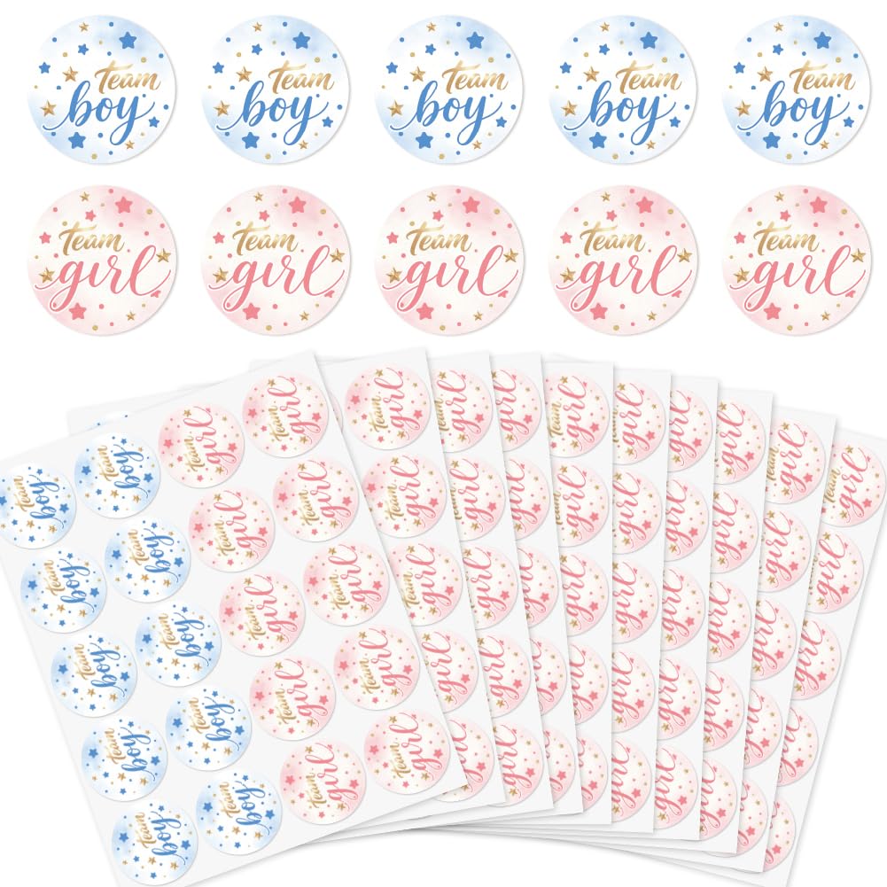 arricraft 200 Pcs Gender Reveal Stickers, 5cm/1.97inch Twinkle Little Star Theme Round Self-Adhesive Gender Reveal Labels Decorations Party Supplies Stickers for Shower Party Voting Game Ideas