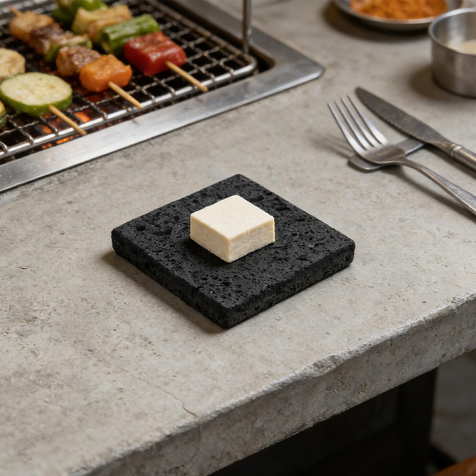 Kamień do gotowania z lawą do biwakowania na świeżym powietrzu, płyta z wulkanicznej skały, 3,9" x 3,9" x 0,6&;, koreański kamień do grillowania i pieczenia potraw