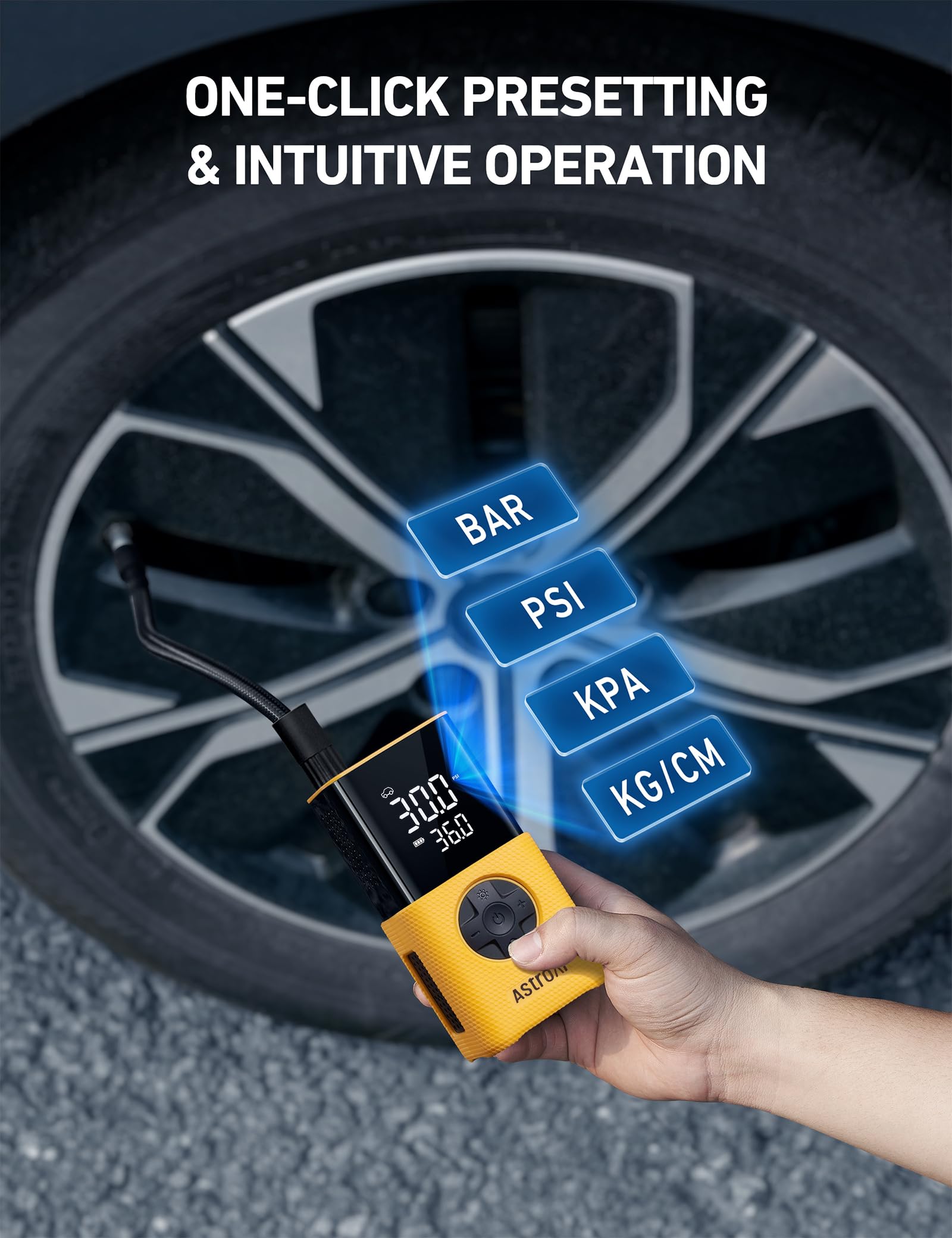 AstroAI L7S Tire Inflator Portable Air Compressor Cordless with Digital Pressure Gauge, 150 PSI LED Light Bike Air Pump with Fast Inflation & Auto view 8