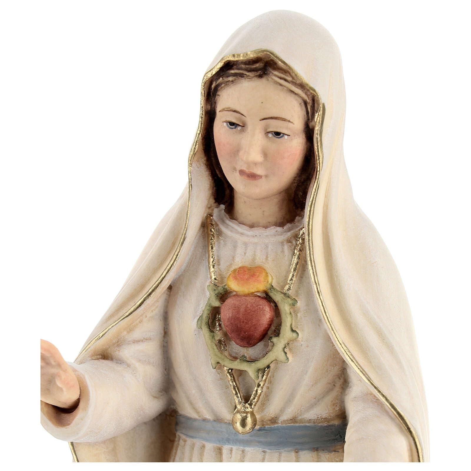 Holyart Statues en Bois Peint: Statue Coeur Immaculé Vierge Marie Peinte Bois Val Gardena, 12 cm (4.73 inc.)