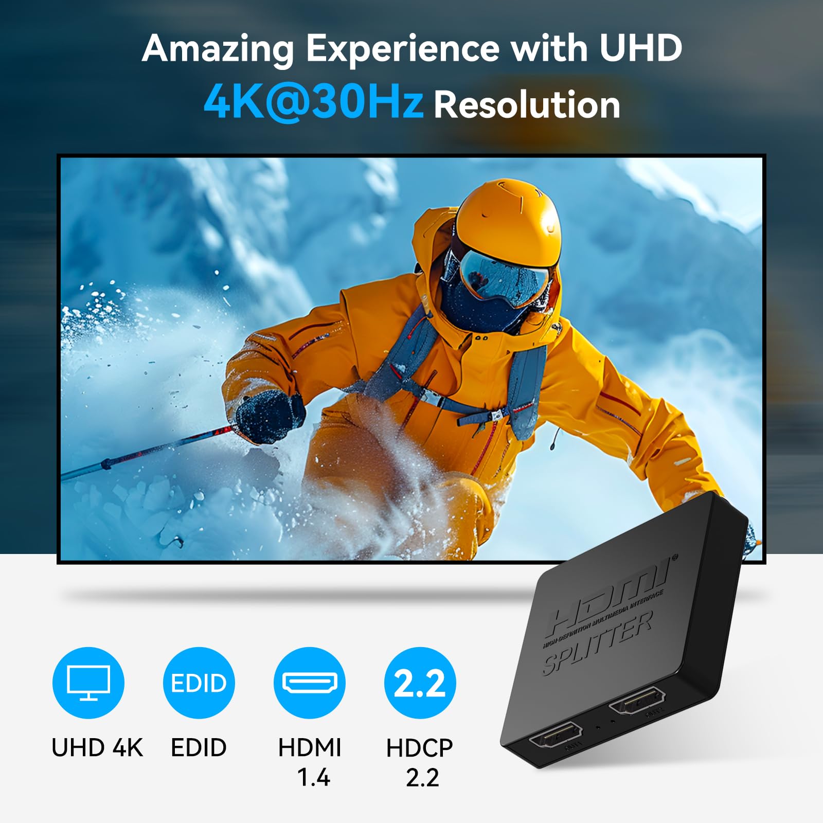 Splitter HDMI 1 In 2 Out 4K30HZ Splitter HDMI per doppio monitor Doppio adattatore HDMI per 2 monitor Supporta 3D Full HD 1080P per Xbox PS4 PS5 Roku Blu Ray Player