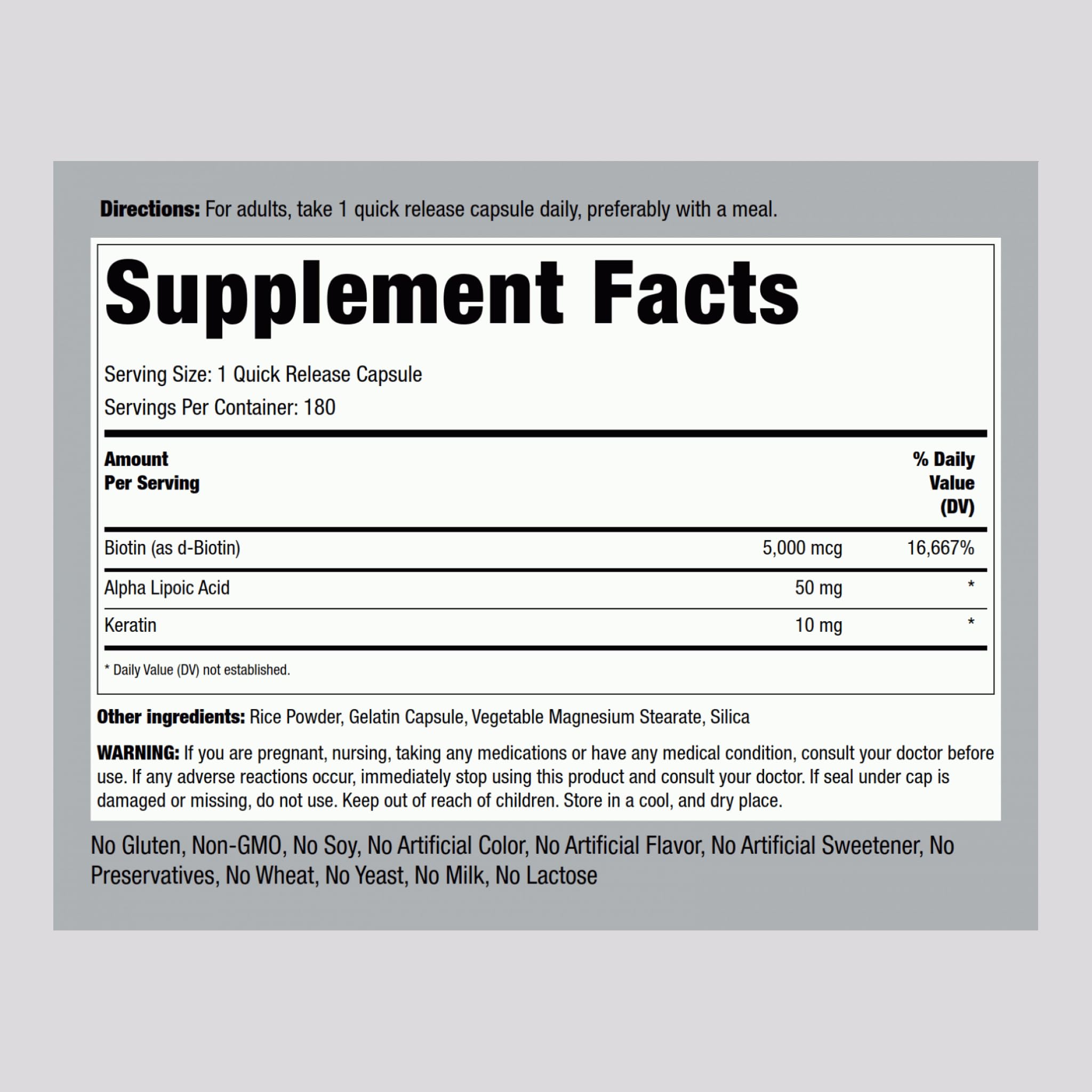 Piping Rock Biotin 5000mcg | 180 Capsules — Amazon image 2