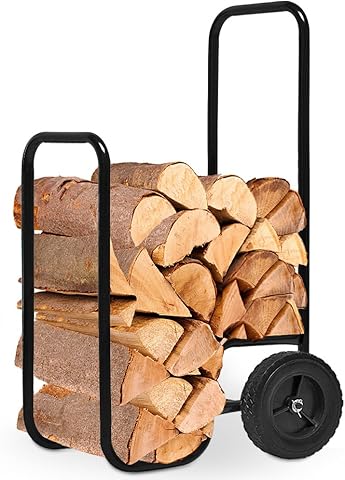 GARDEBRUK® Carro para Leña Carretilla Transporte Almacenaje Leños Troncos Madera Leñero hasta 80Kg Portaleños