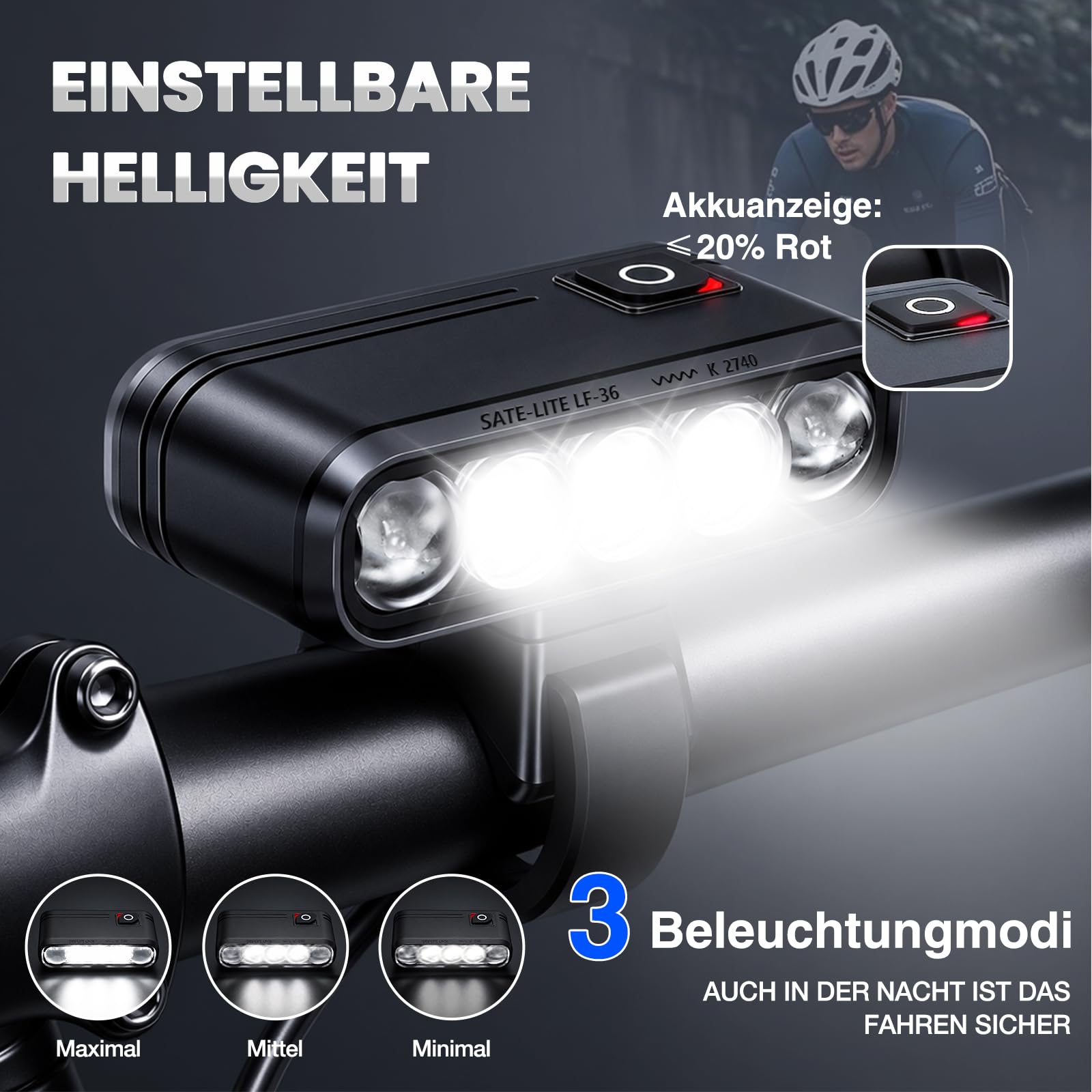 Kit d'éclairage LED rechargeable pour vélo conforme à la norme STVZO avec support GoPro