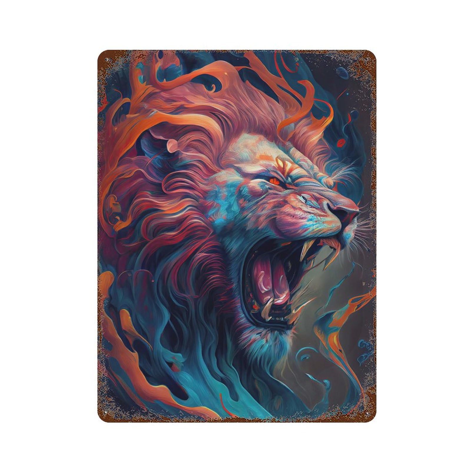 Aged Metal Wall Plaque with The Roaring Lion Design 15.7"x11.8", for Farmhouse, Kitchen And Entryway Decor, Retro Wall Decor