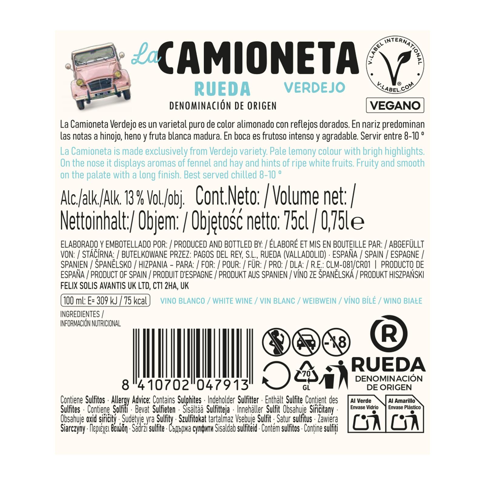 La Camioneta Verdejo Blanco D.O Rueda - Paquete de 6 x 750 ml - Total: 4500 ml