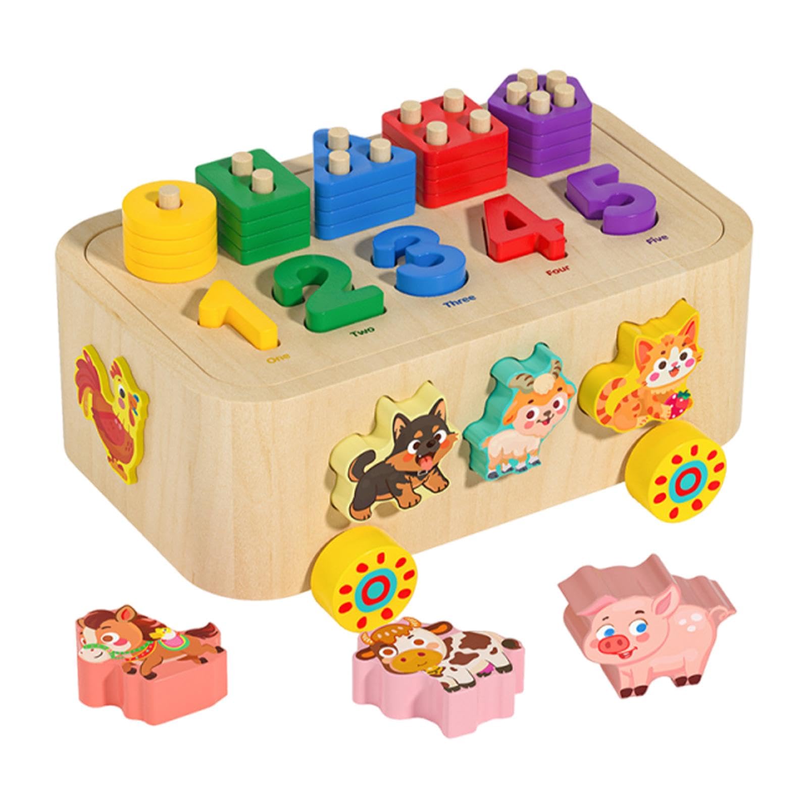 Blocchi Da Costruzione, Animali, Auto, Sviluppo Sensoriale, Giocattolo Impilabile in Legno per Bambini