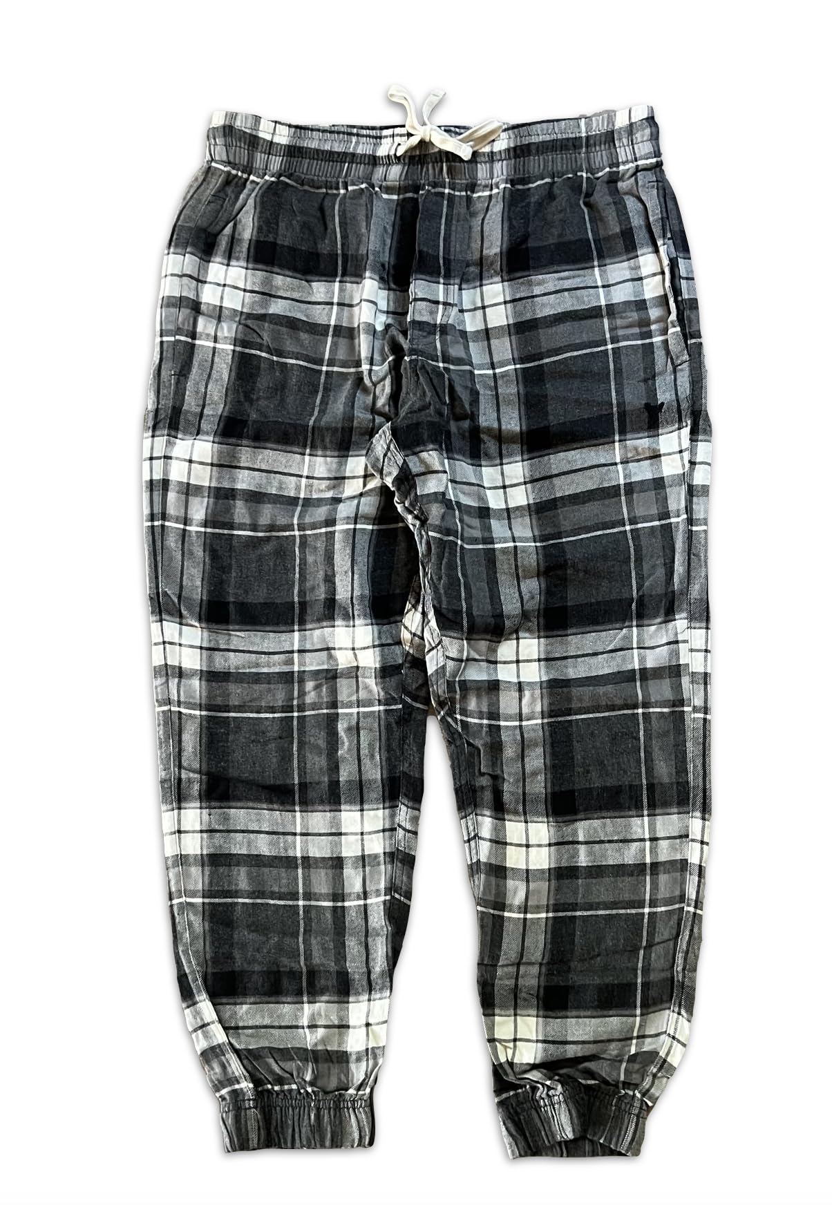 American EagleAE Men's Lounge Jogger Pants Size Medium AEO Sleep Joggers Sleepwear (Plaid - Shades of Grays, Off-White)