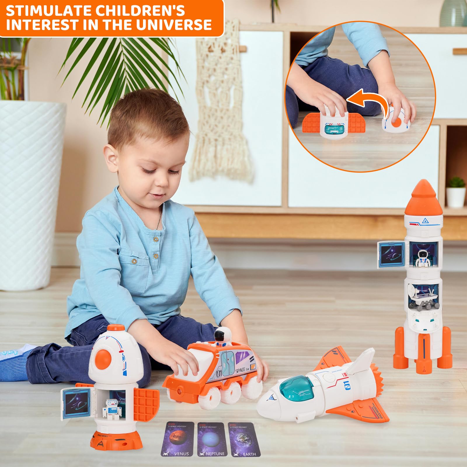 Cohete Juguete, Modelo Avión Espacial con Astronauta, Nave Espacial para Niños y Niñas, Kit Exploración con Sonido y Luz, Regalo Días Festivos(Orange)