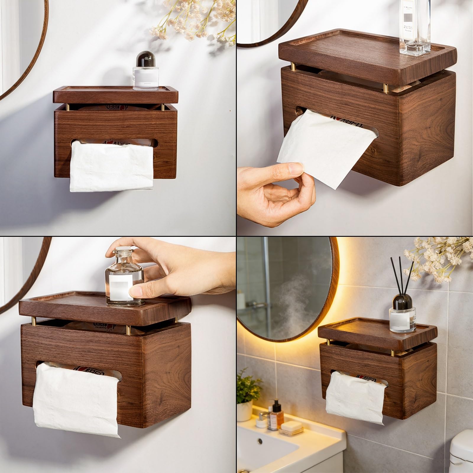 Dispensador de Papel, Dispensador Papel Secamanos, Porta Papel Higienico de Baño Madera, Portarrollos Papel Higienico, Soporte Rollo Papel Higienico Montaje en Pared