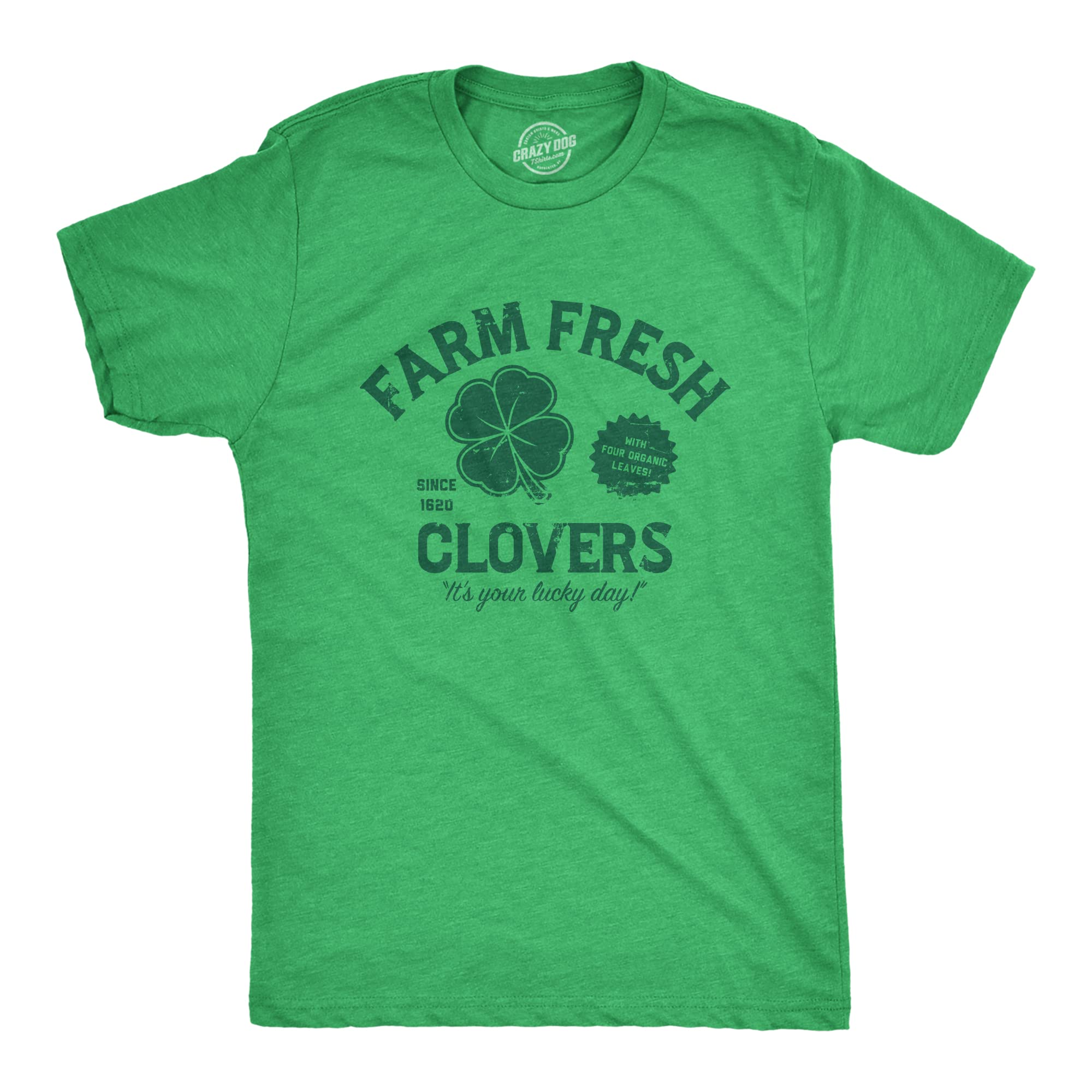 Crazy Dog T-ShirtsMens Farm Fresh Clovers T Shirt Funny St Paddys Day Shamrock Ranch Tee for Guys