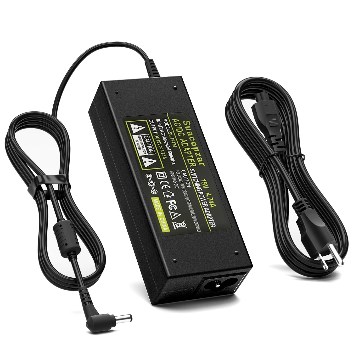 Suacopzar 90W DC19V 4.74A Laptop Charger for Asus Toshiba AC Adapter Laptop PC Computer Charger Power Cord, 3 Pin 90 Watt AC to DC 19V Switching Power Supply with 10.56ft Long Cable, 5.5x2.5mm Plug