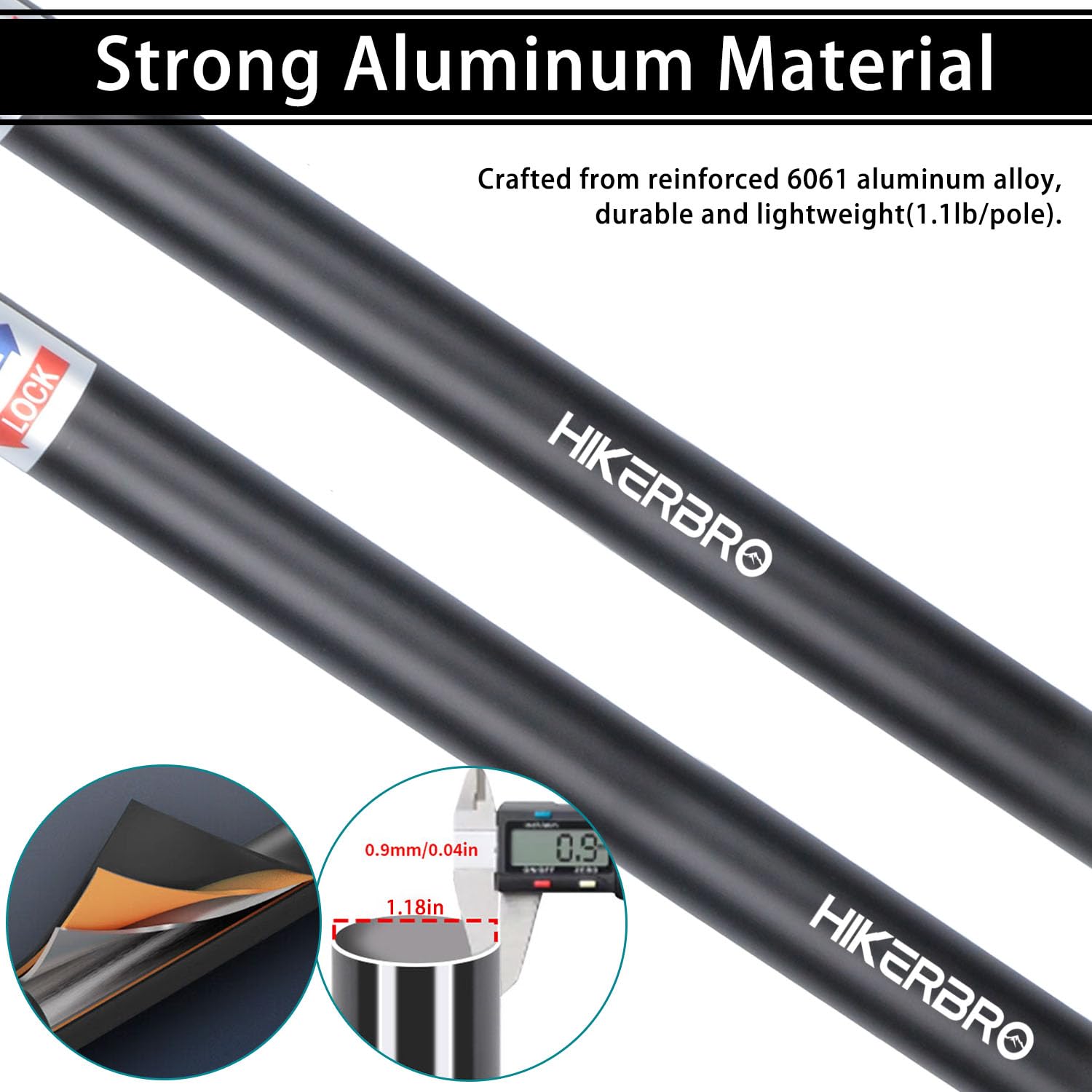 HIKERBRO Telescoping Tarp Poles, Up To 7.7ft Aluminum Tent Poles for Tarp with Rubber Cap, Set of 4 Portable Adjustable Replacement for Camping, Awning, Sun Shade, With Guylines & Stakes & Carry Pouch