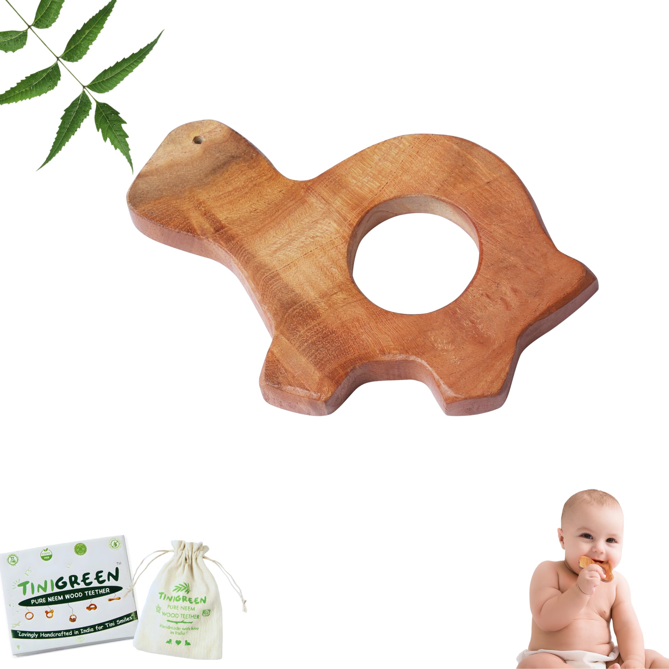 Neem Wood Turtle Shape Baby Teether for 3–12 Months | Natural Handmade Teether(Pack of 1)-image-29