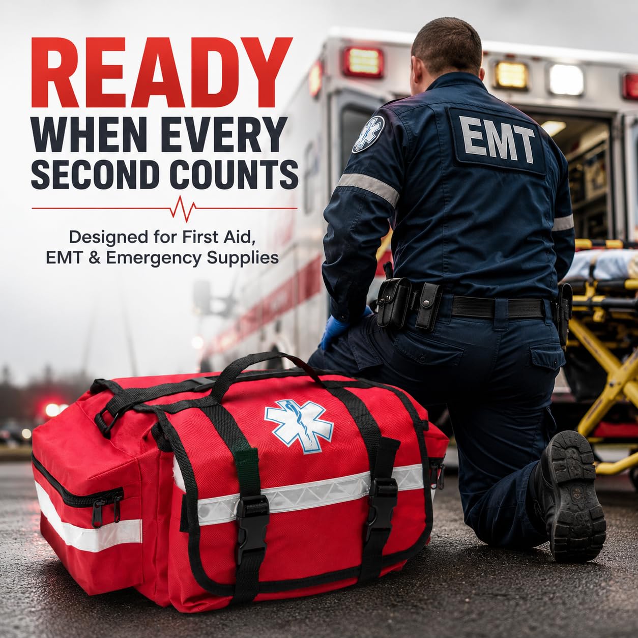 NOVAMEDIC Bolsa de Primeros Auxilios vacía Profesional, Color Rojo, 17 x 9 x 7 Pulgadas, transportador de Primeros Auxilios para traumatismos EMT para paramédicos y Kit de Suministros médicos de