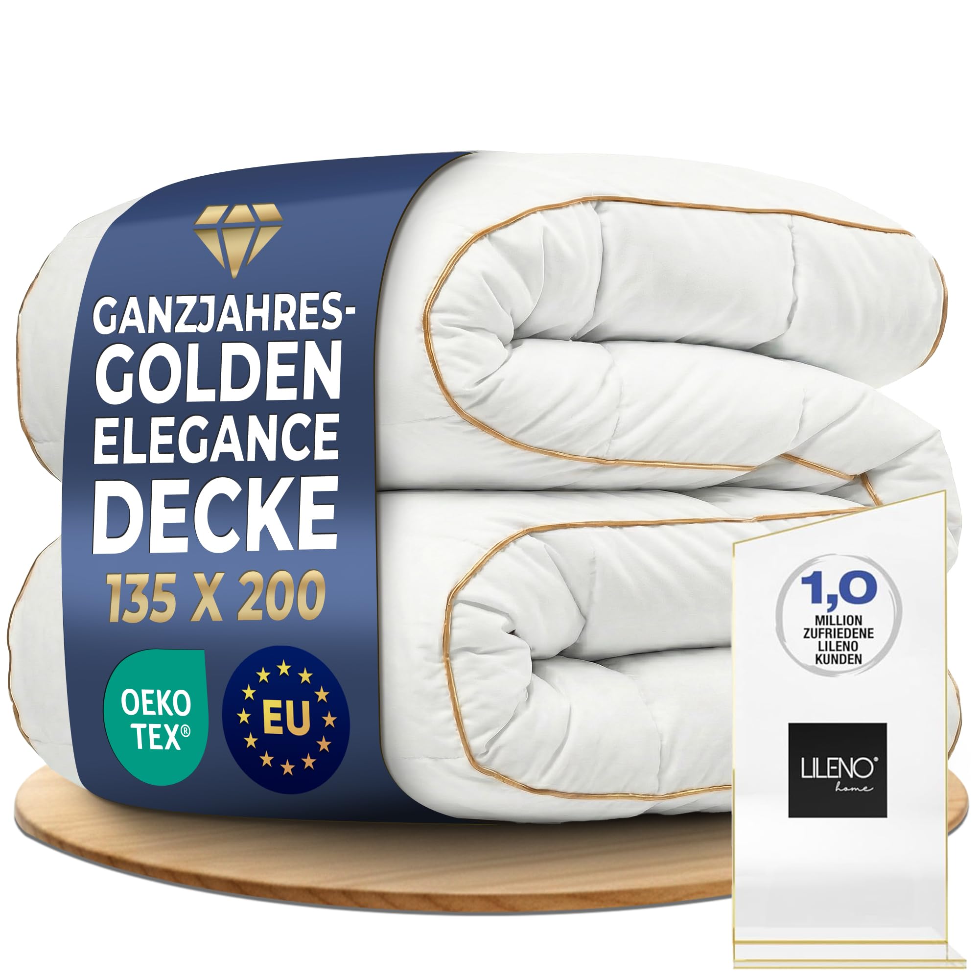 LILENO HOME Golden Elegance Steppbettdecke 135x200 – Wolkenweiche Allergiker Bettdecke 135x200 | 100% Baumwollbatist ohne Kältebrücken | Ganzjahresdecke | Oeko-Tex Klasse 1 | Hotel Qualität