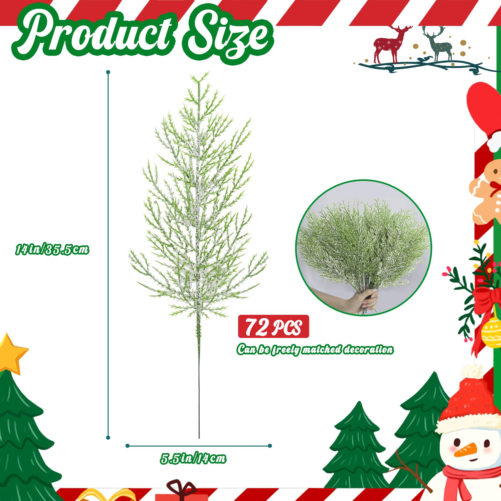 DILIBRA 72 Stück künstliche schneemattierte Tannenzweige, Weihnachtsgrünstiele, künstliche Tannenzweige zum Selbermachen, schneebedeckte Kiefernstiele für Girlande, Kranz, Handwerk, Zuhause, Küche,