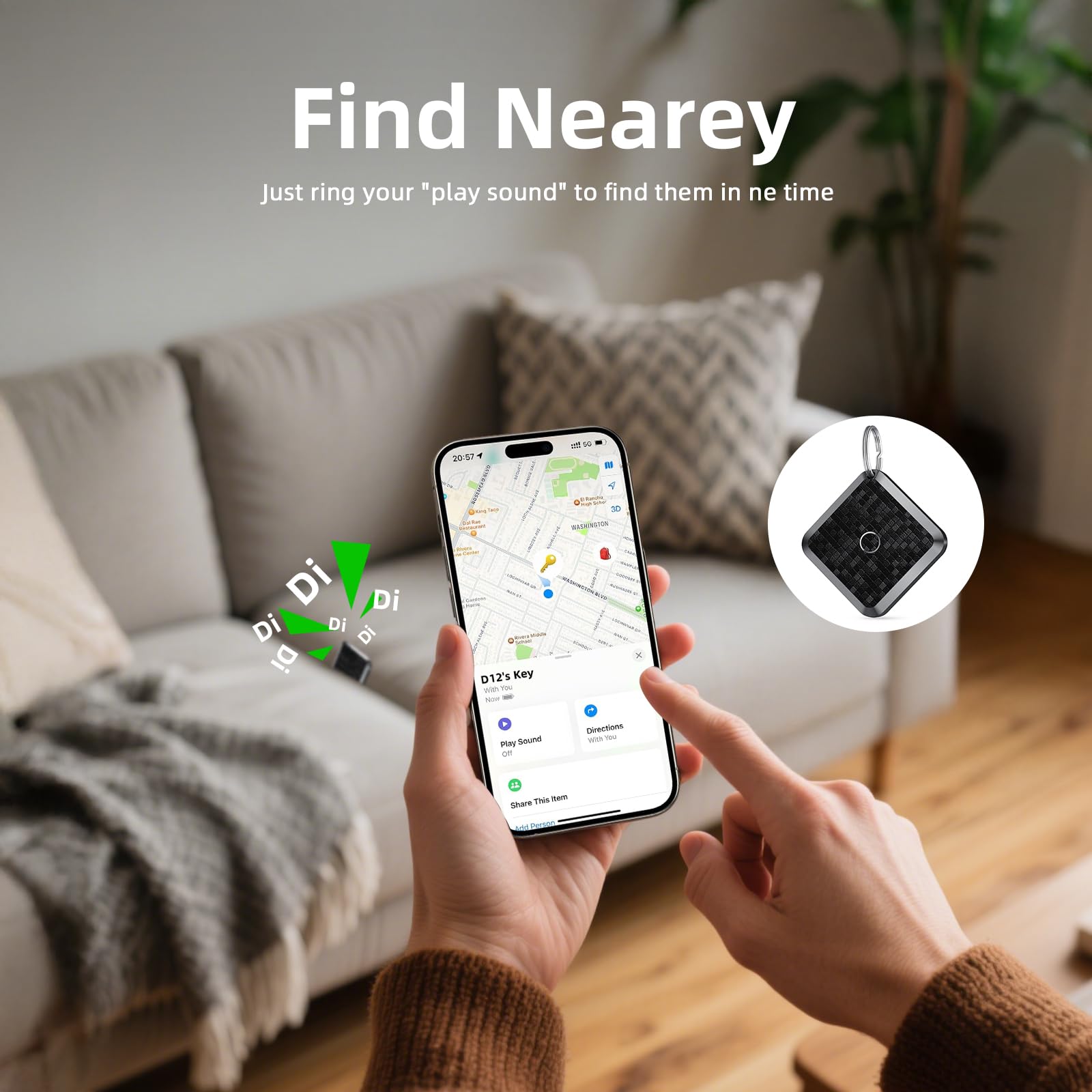 Smart Tracker Tag 2 Pack localizador Buscador Compatible con la aplicación Buscar de Apple (Solo iOS) Tag localizador para localizar Llaves,Mochilas,Carteras y equipajeBatería Reemplazable, Negro — view 3
