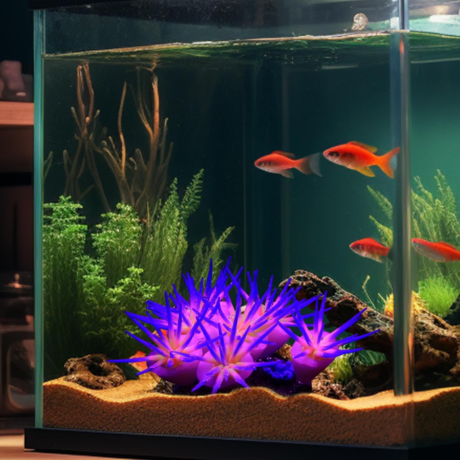 Générique Fish Tank Glowing Coral Ornaments, Silicone Soft Coral Decorations, 3.94x2.36in Artificial Luminous Aquarium Plants, Tank Decor, Suitable for Freshwater