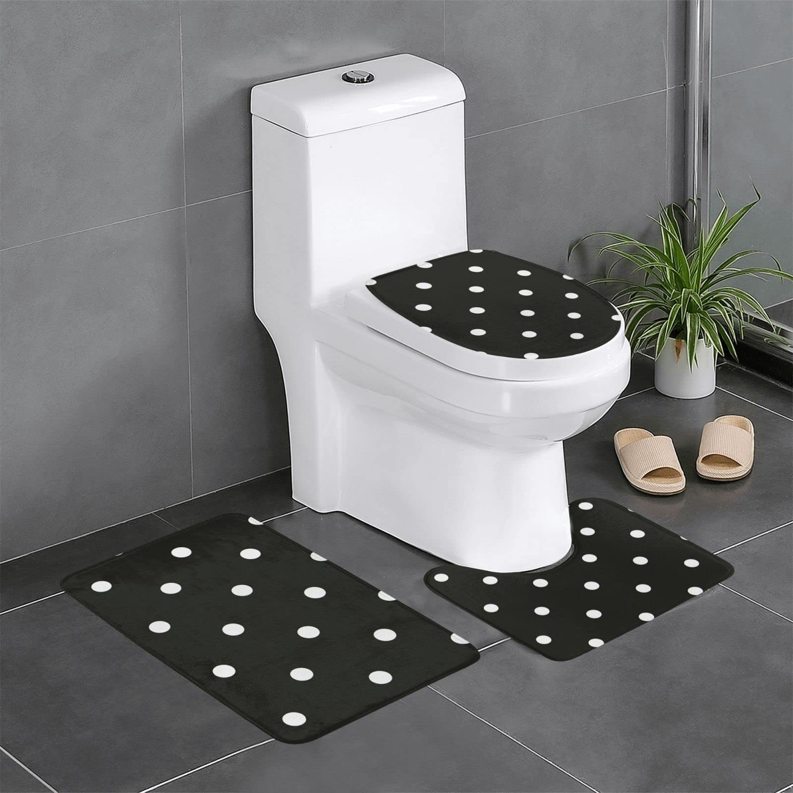 Tapis de salle de bain antidérapant 3 pièces à pois pour une sécurité optimale