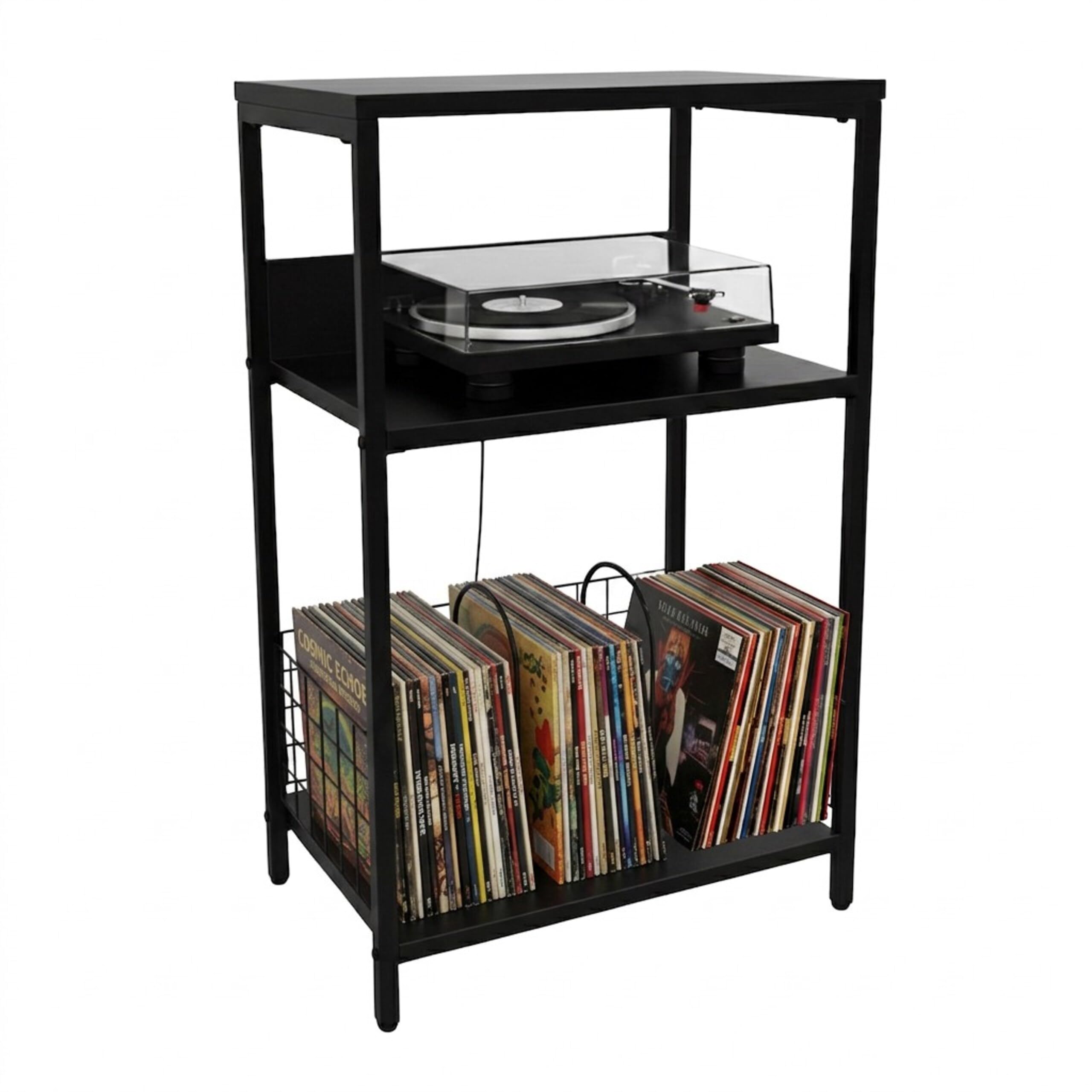 Relaxdays Table pour Platine Vinyle 3 Niveaux, MDF/Fer, 65x40x30 cm, Noir
