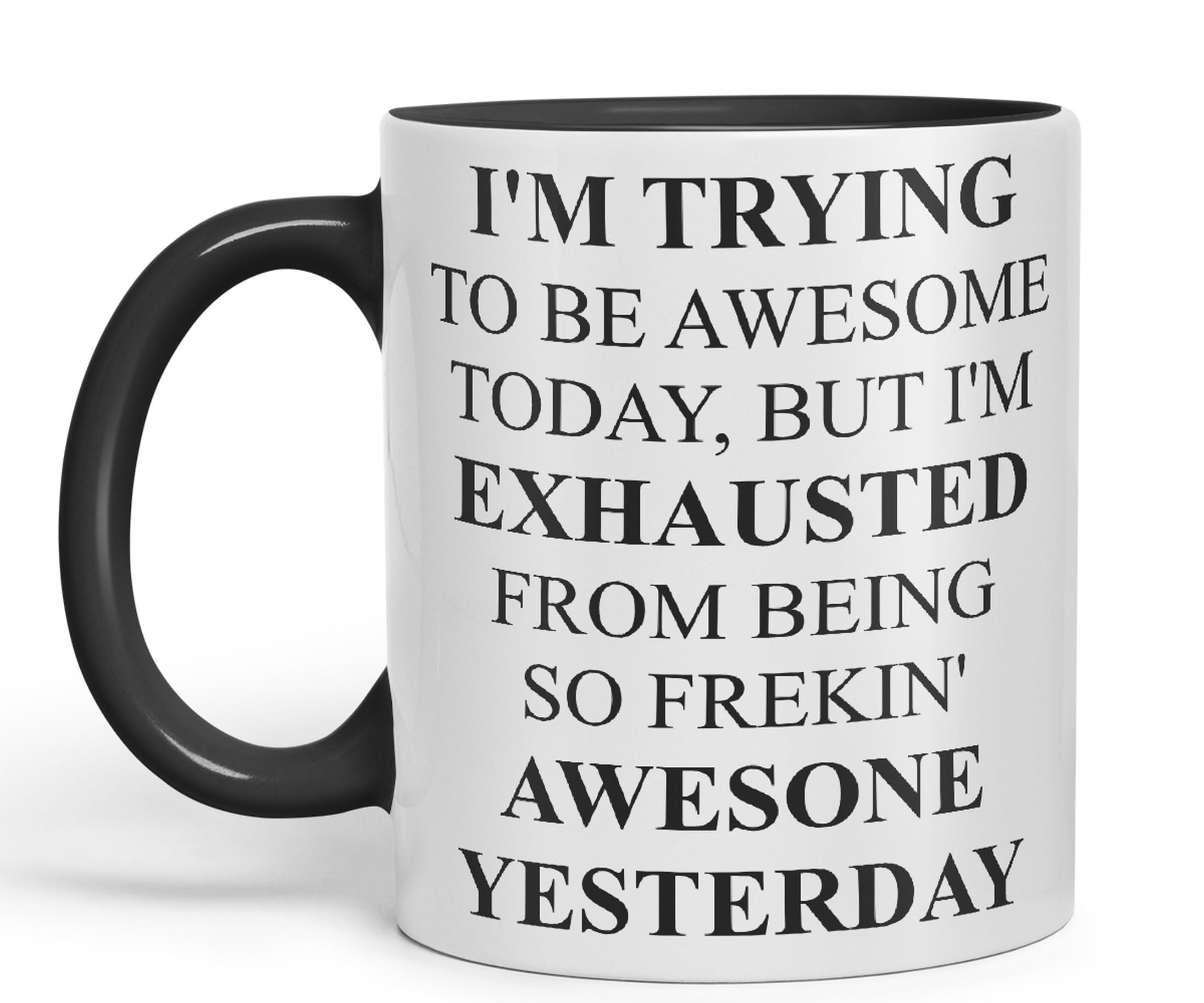 VixarI'm Trying to be Awsome... Coloured Ceramic Mug Cup Gift 330ml 11oz Work Office Tea Coffee Valentines (Black)