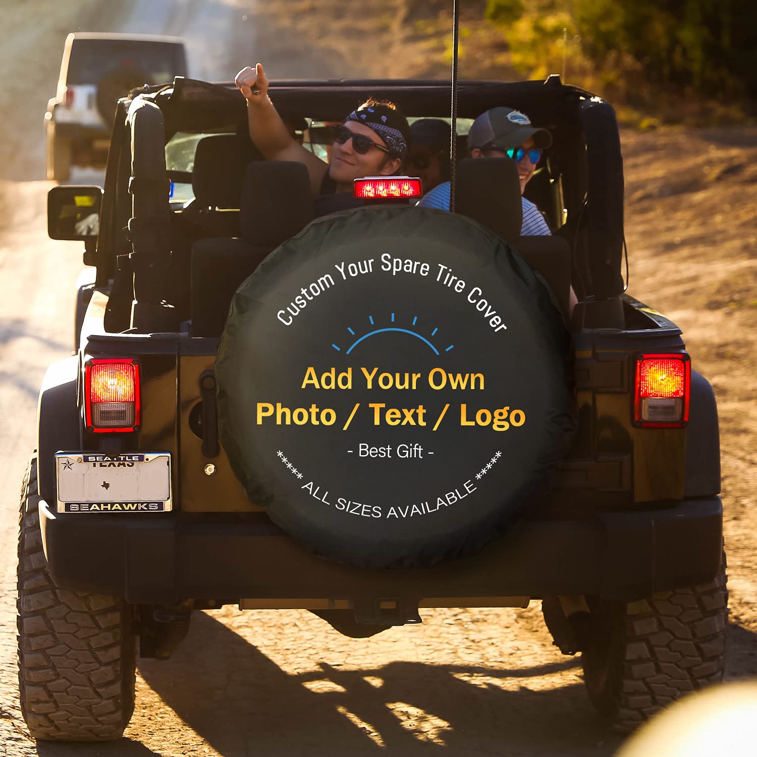 Generic Custom Spare Tire Cover - Personalized Spare Tire Cover with Backup Camera Hole - Customize Wheel Cover with Photo or Text - Universal Size Fit for Jeep Trailer Camper RV Wheel Covers