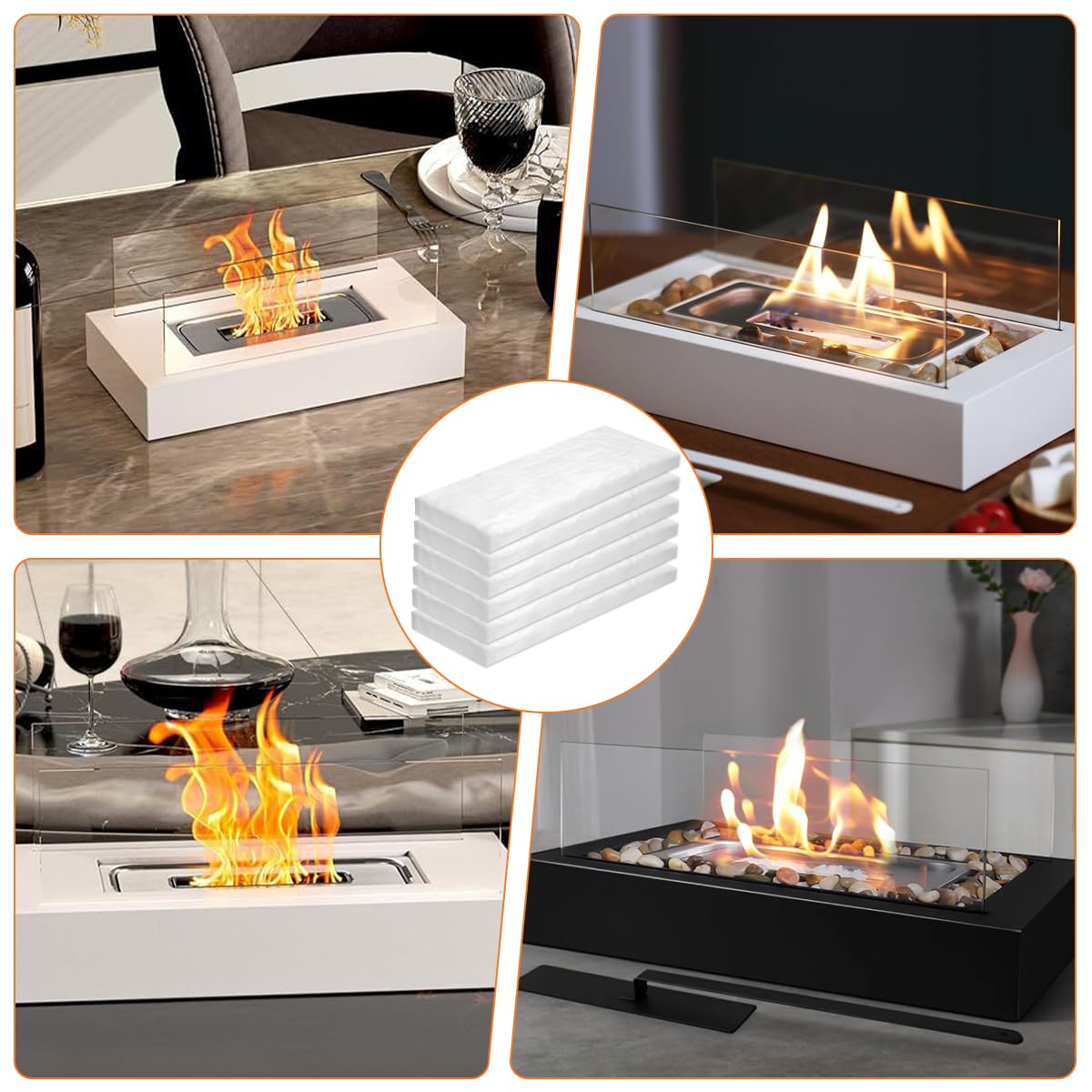 Lana cerámica de 6 piezas – Lana cerámica para chimenea de bioetanol y chimenea de mesa de bioetanol, resistente al calor, cortable, ideal para chimenea de mesa de etanol, alcohol de quemar y chimenea