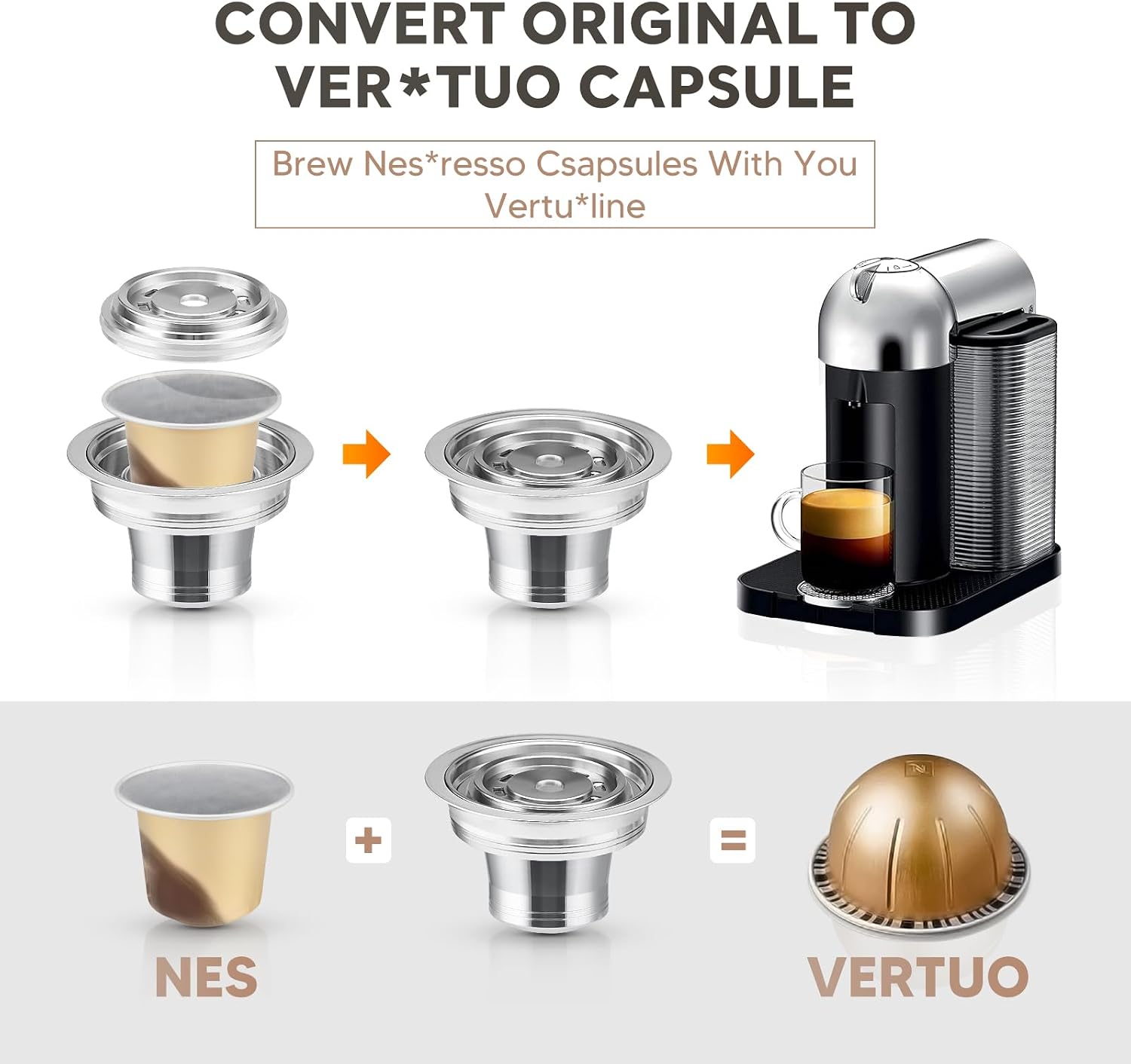 Reusable Coffee Pods Adapter Stainless Steel Converter Holder for espresso original line capsule Compatible with nespresso vertuo ENV135 GCA1 Machine (capsule03)