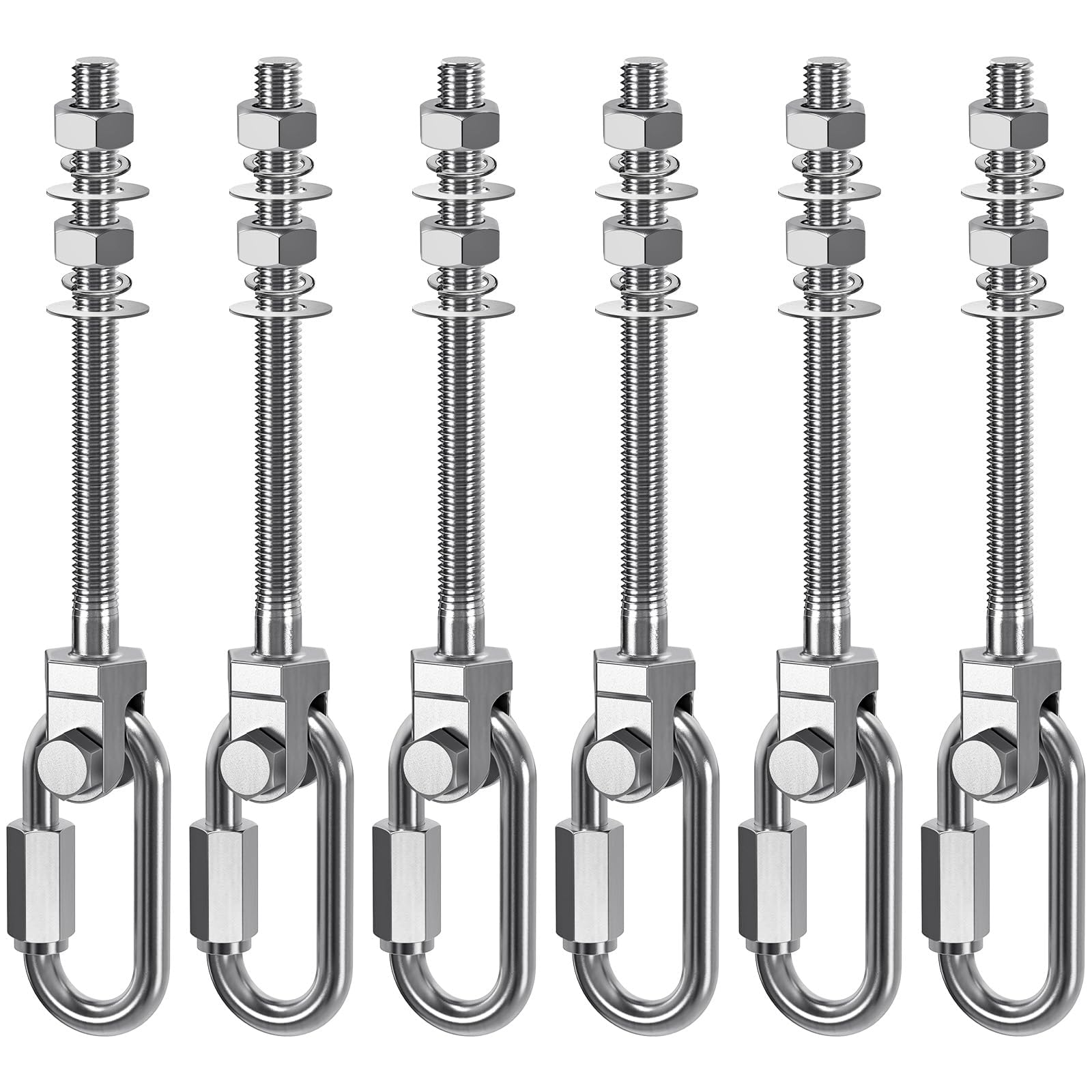 Dolibest 6pcs Swing Hanger, M10 x 128mm Heavy Duty Hammock Hook with Carabiner Hanging Chair Screw Eye Bolt Swivel Ceiling/Beam Mounting Bracket for Yoga Rope/Aerial Hoop/Punching Bag/Sandbag, 1500lbs — image 1