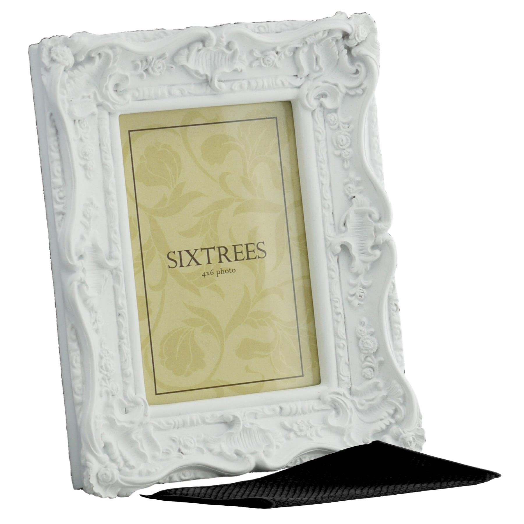 Sixtrees White Chelsea 5-254-46 Ornate Vintage Swept Shabby Chic 6X4 Inch Photo Frame - With Microfibre Glass Cleaning Cloth.