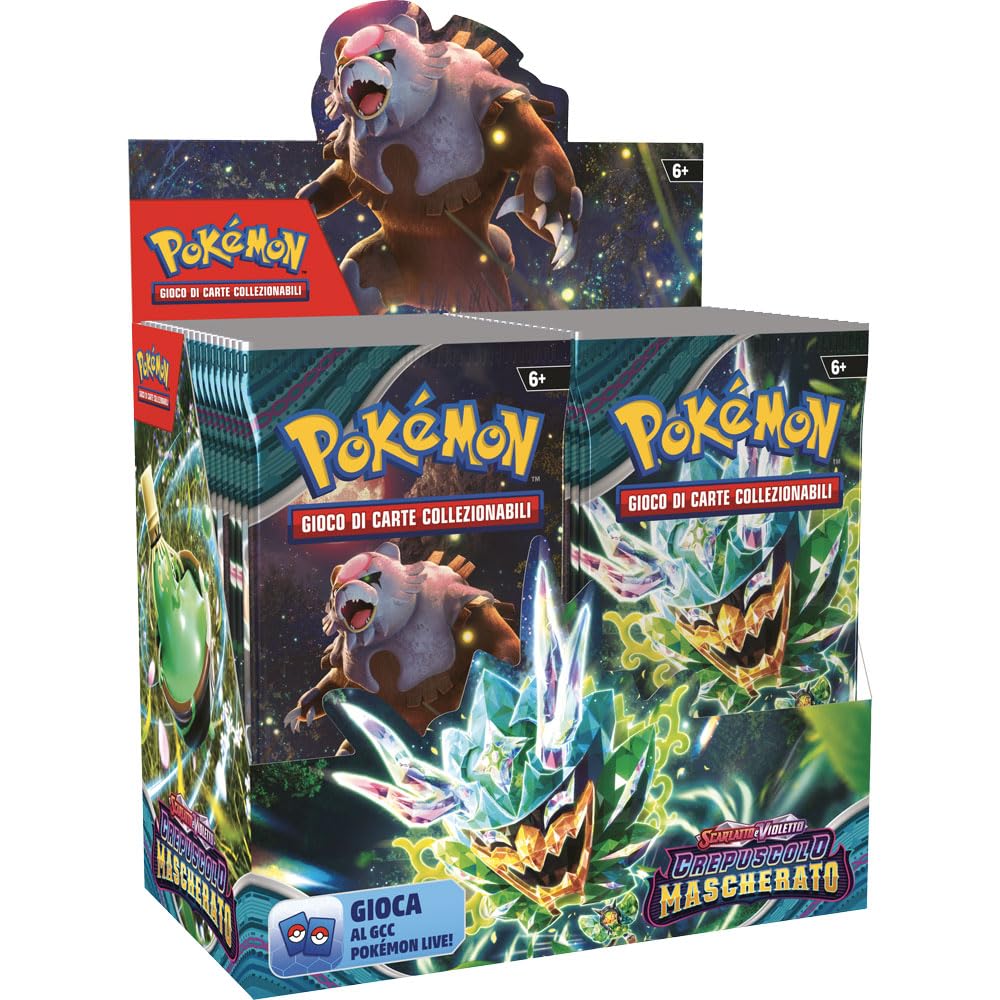 Pokémon TCG Exhibidor Expansión Escarlata Y Violeta – Crepúsculo Enmascarado | 18 Sobres + Promo Ogerpon | Edición Italiana