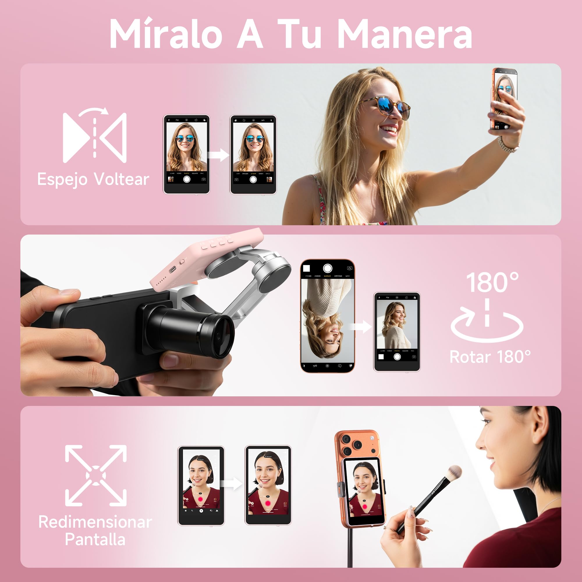 SYNCO XView Monitor para Teléfono iPhone y Android, Pantalla Magnética para Selfie Vlog Inalámbrico 50M Batería 3H, Altavoz Integrado para TikTok Youtube (Rosa)