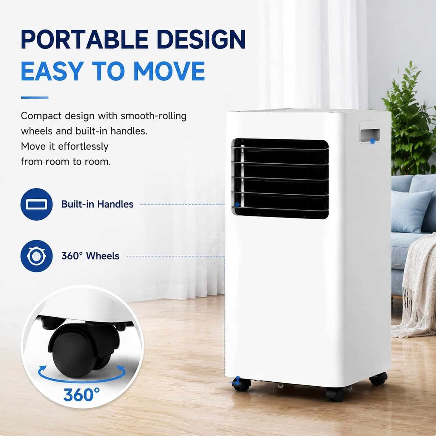 Climatiseur Mobile 1800W Raffraîchissement Rapide pour Pièce Bureau | 3-en-1 Froid Déshumidification Ventilateur, 2 Vitesses, Télécommande, Programmation 24H