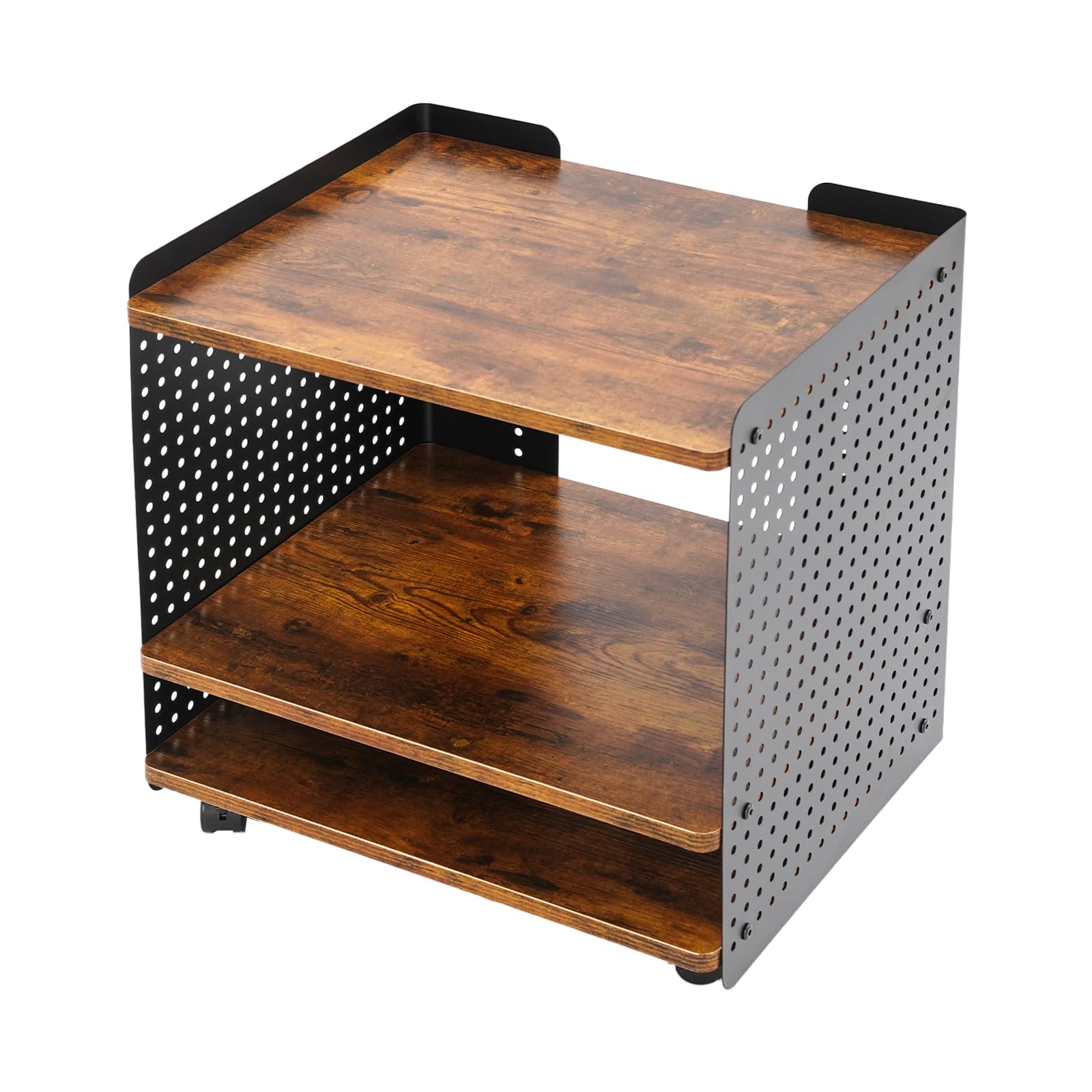 Druckertisch mit Rollen 3 Ebenen Mobile Druckerständer Anpassbarer Speicher Druckerregal Mehrzweck Drucker Tisch 40kg Belastbarkeit, für Büros, Schlafzimmer, Studienräume, Studios usw (schwarz, braun)