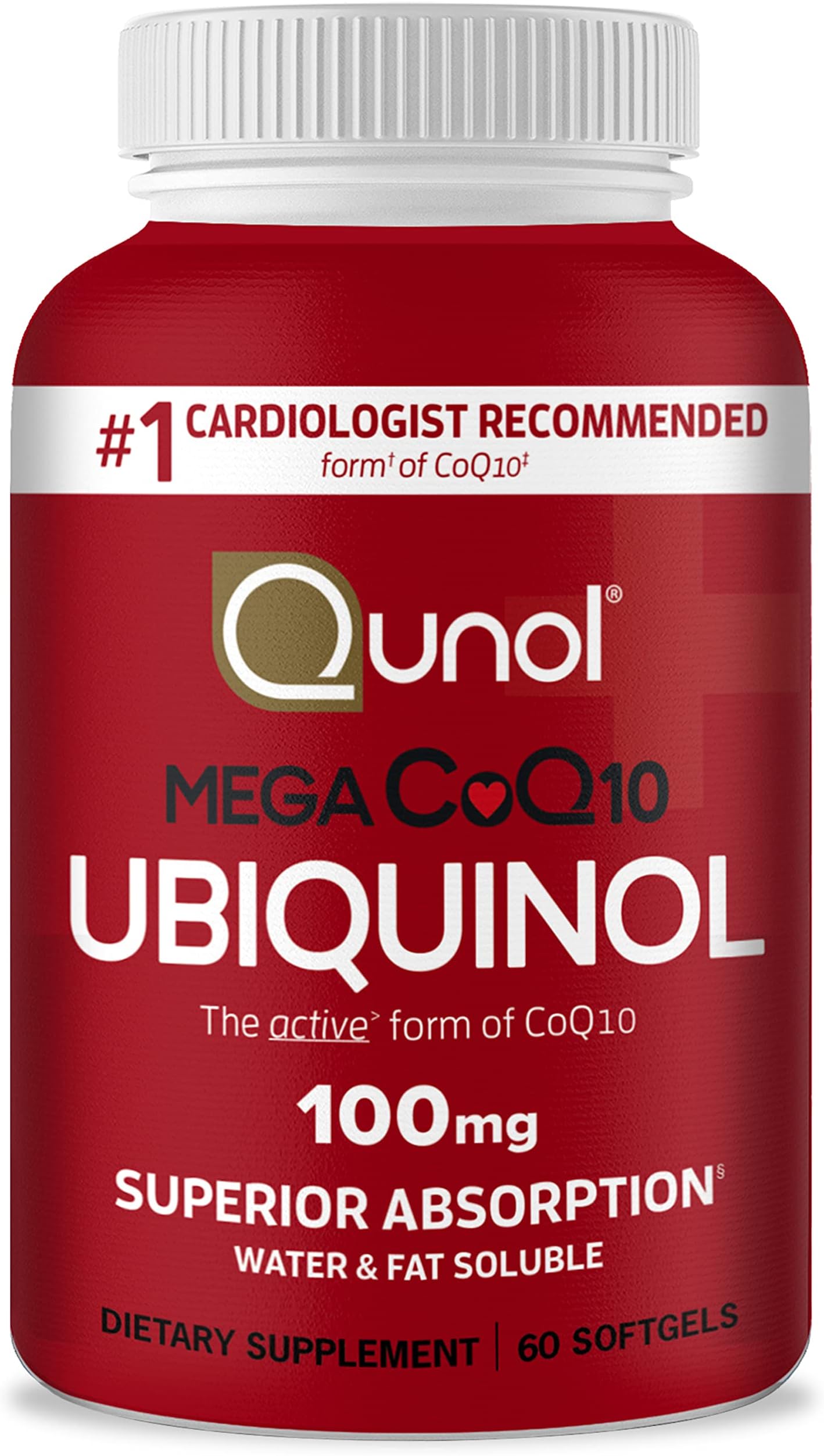 Ubiquinol CoQ10 100mg Softgels, Qunol Mega Ubiquinol 100mg - Superior Absorption - Active Form of Coenzyme Q10 for Heart Health & Healthy Blood Pressure Levels - 2 Month Supply - 60 Count