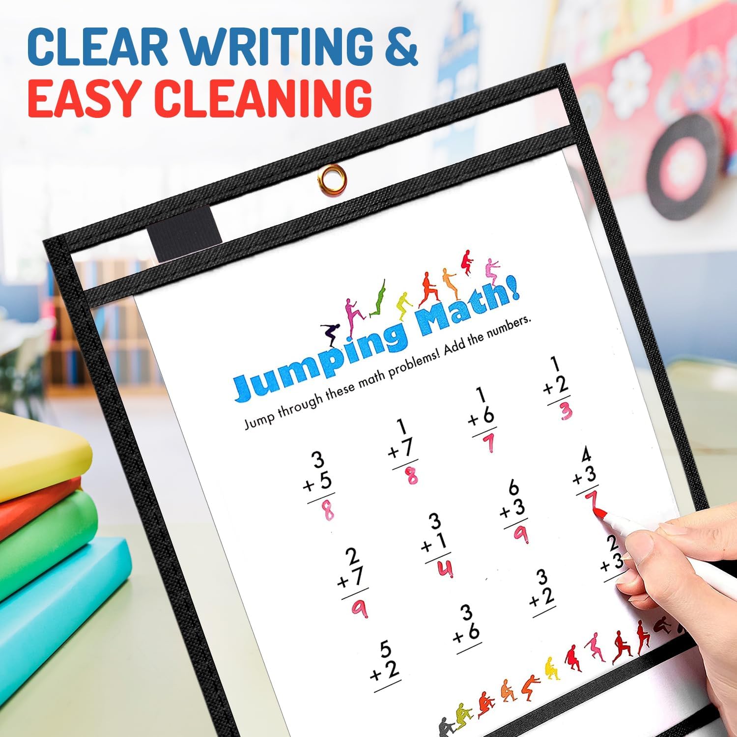 Dry Erase Pockets - 10 x 13 Reusable Dry Erase Pocket Sleeves for Work & School Worksheets - Heavy Duty Clear Pocket Sleeves - Quickly Wipe to a Flawless Clean (30 Pack Black)