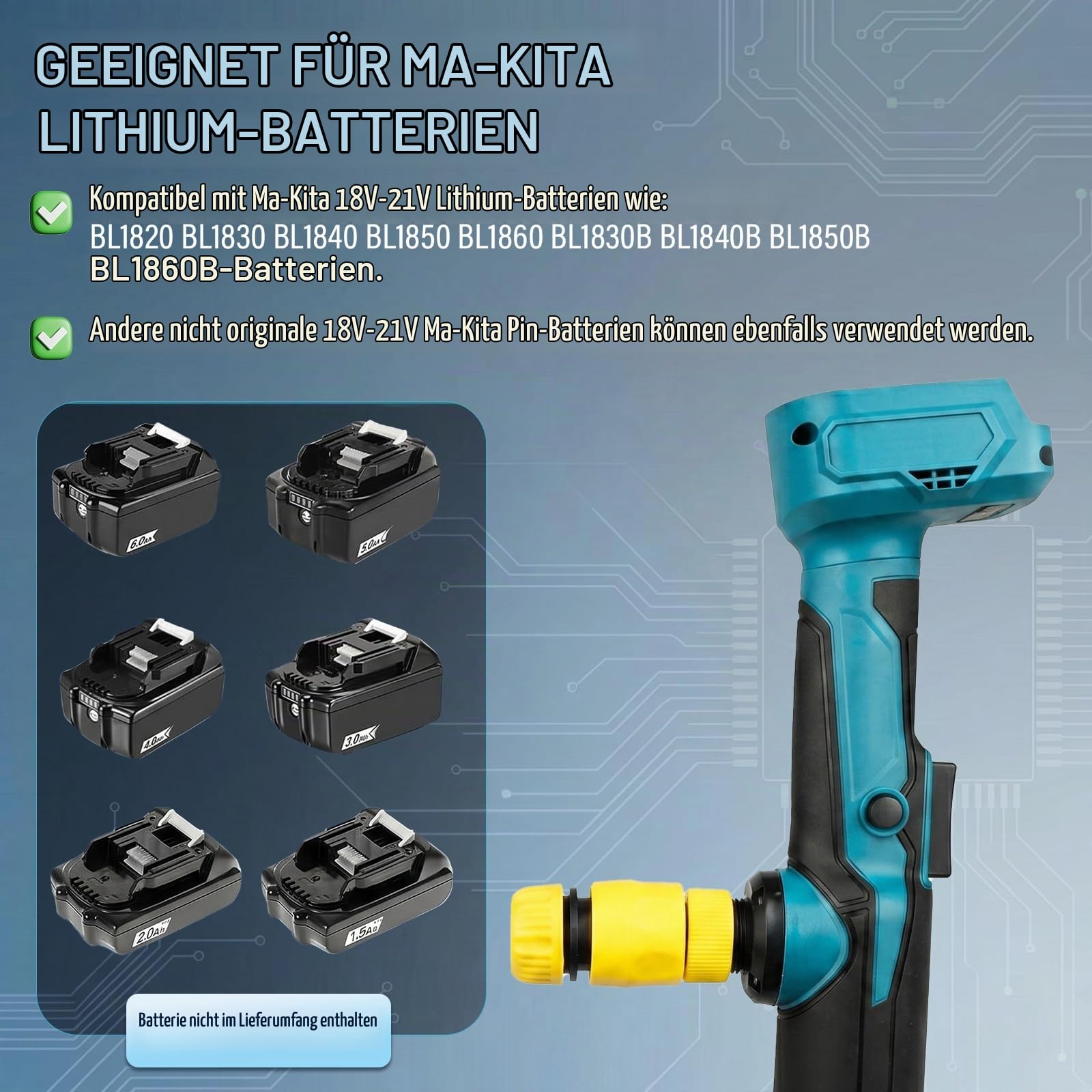 Akku Regenfasspumpe Wasserpumpe Kompatibel mit Makita Akku 18V | Kabellose Stab-Wassertransferpumpe, Tragbare Elektrische Wasserpumpe 3600 l/h, Förderhöhe 3 m für Pool/Gärten(no Akku)