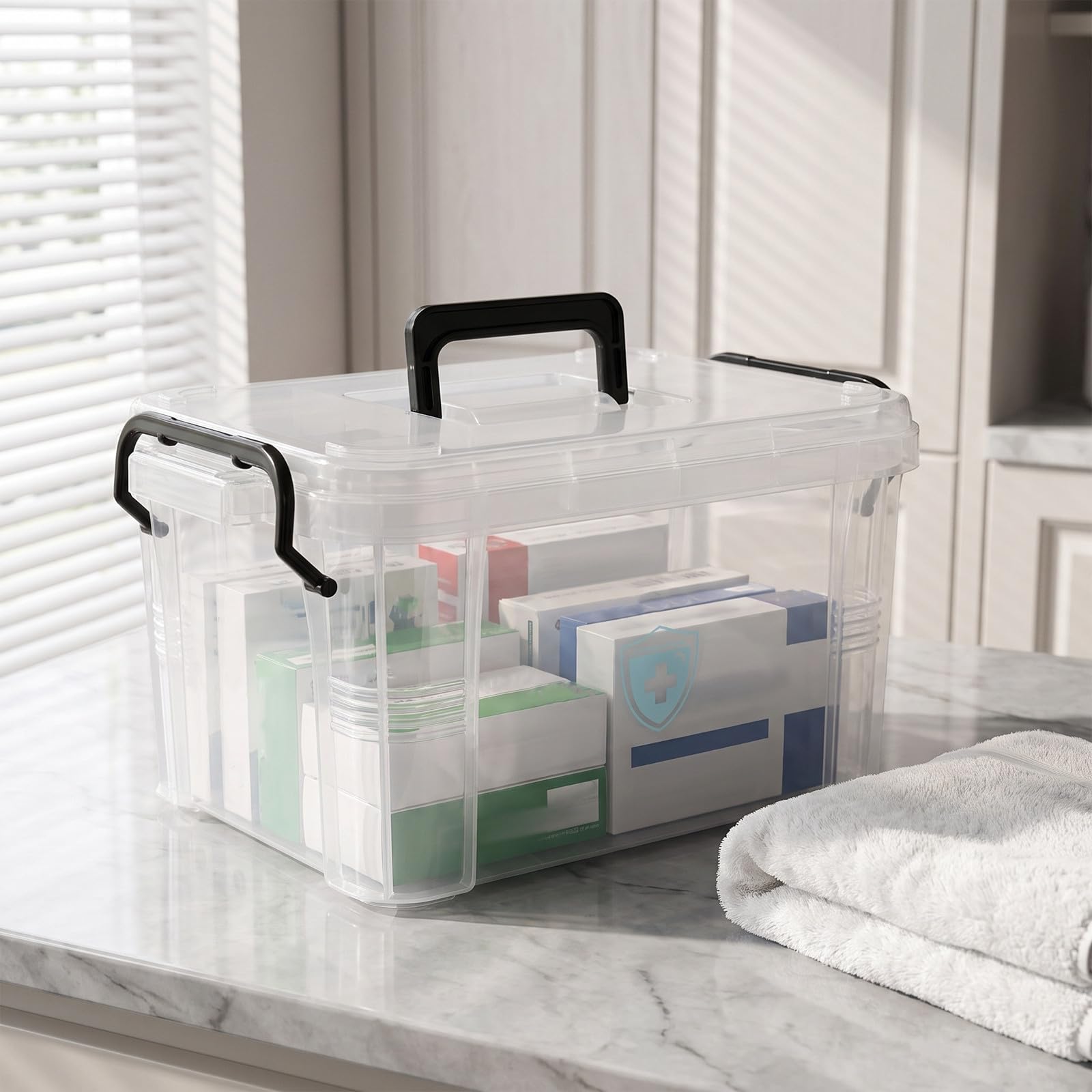 ibasenice Boîte de Rangement Transparente pour Premiers Soins avec poignée