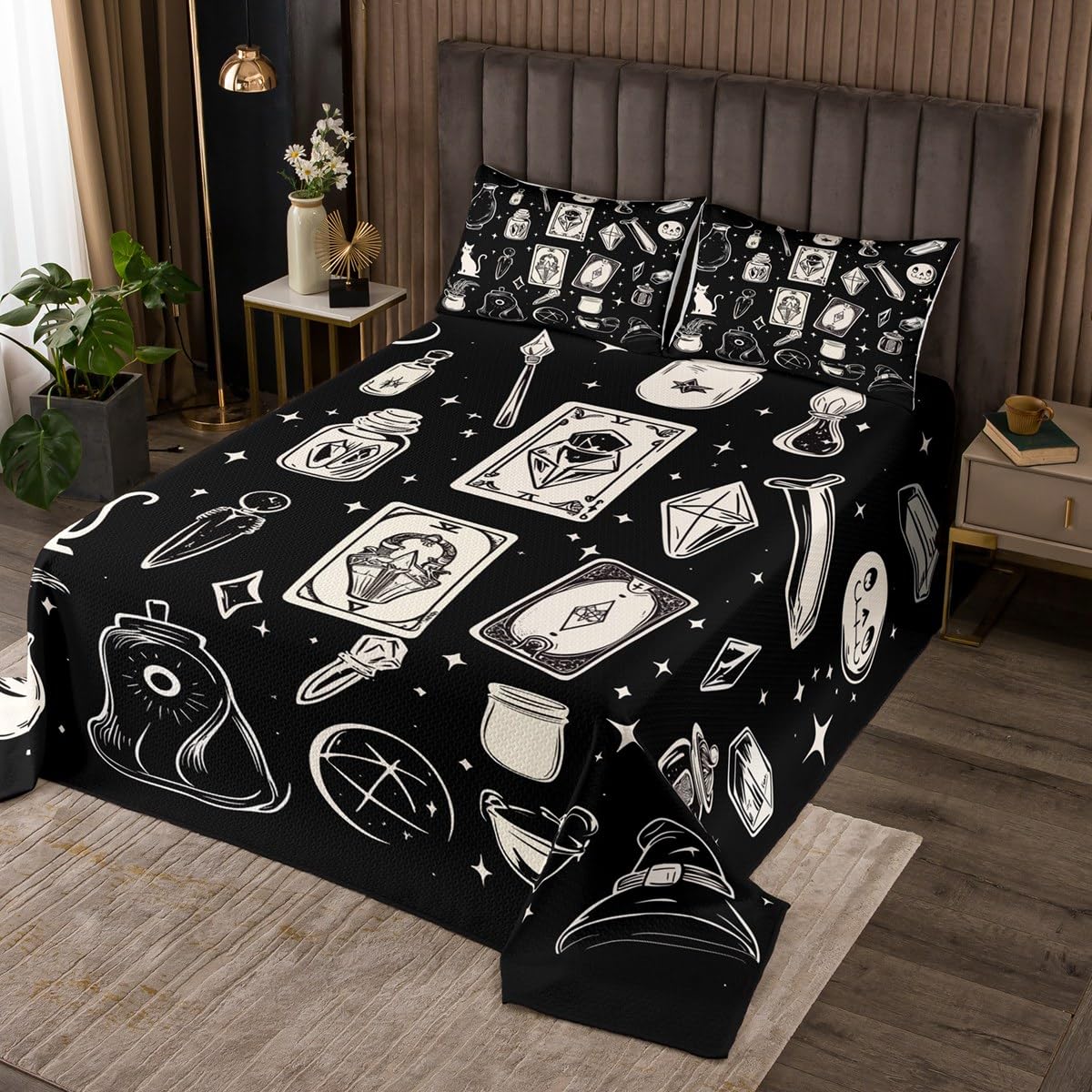 jejeloiu Mystical Bedspread King Size Kids Halloween Coverlet Set for Boys Girls Witch Quilted Coverlet Breathable Soft Lightweight Microfiber Room Decor