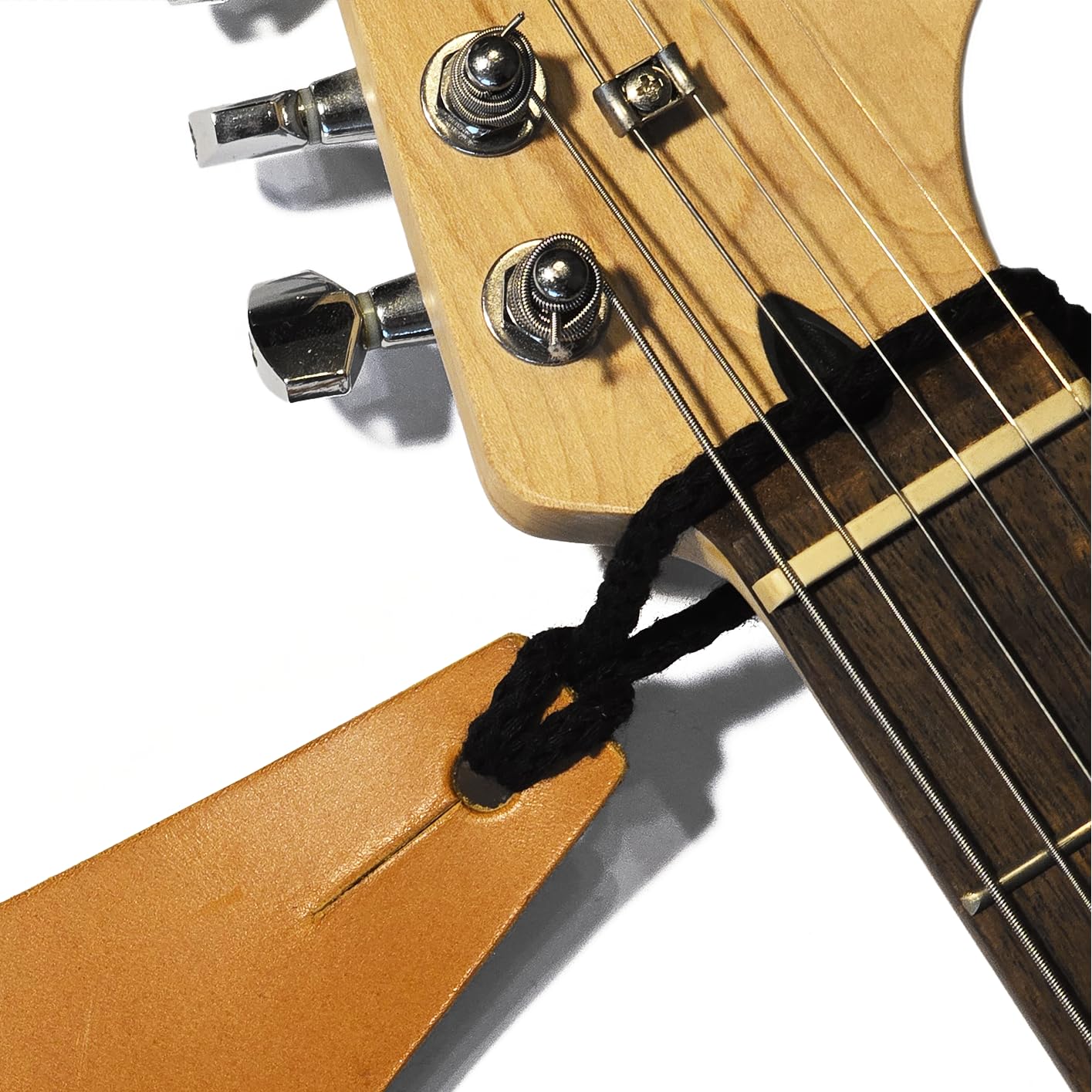 BigBo Schwarzer Gitarrengurt Geflochtener Gitarrengurt mit Plektrumhalter Gewebt E-Gitarrengurt Lederenden Vintage Design Boho