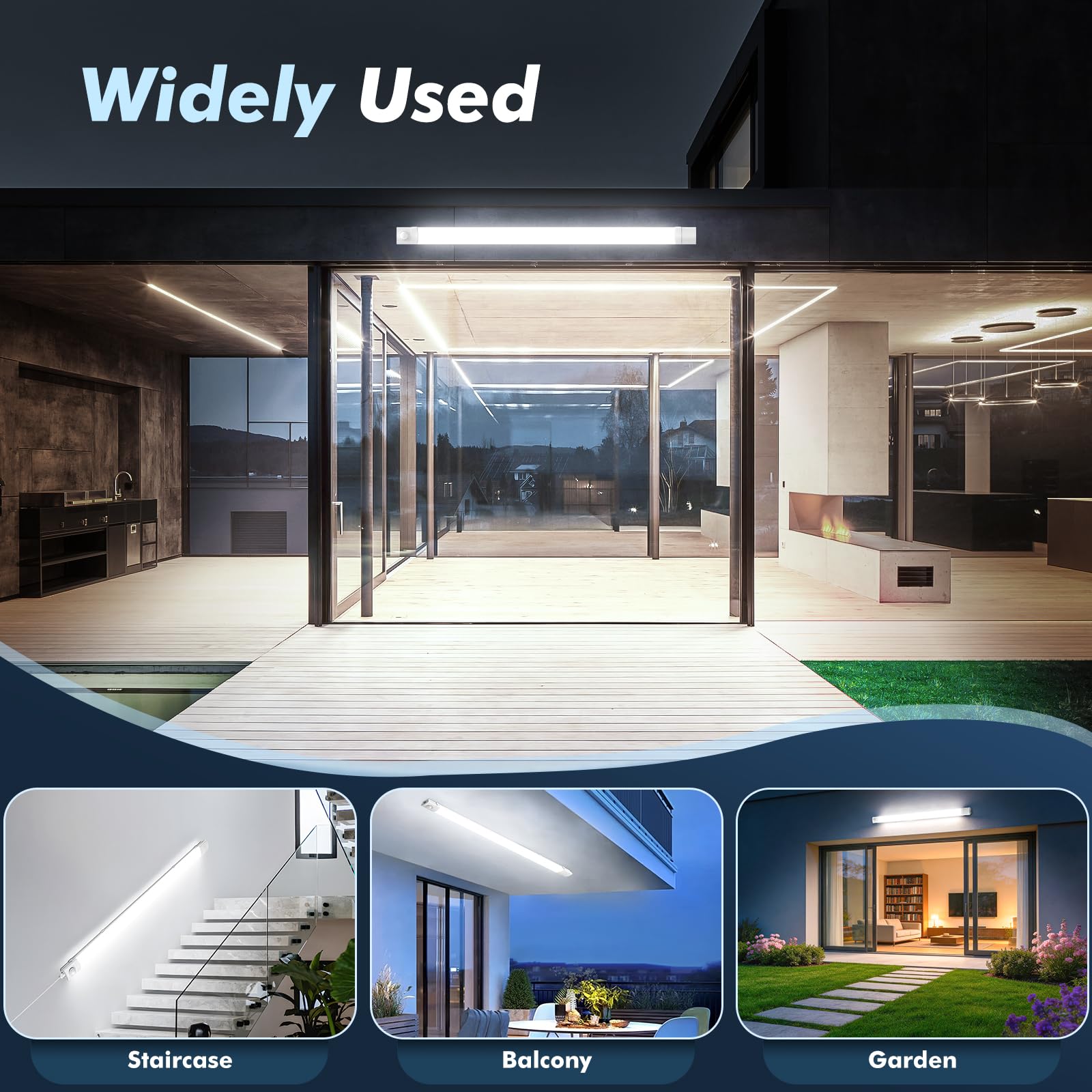 4 lámparas LED para habitaciones húmedas 120cm con sensor de movimiento | Tubo fluorescente 40W, lámpara LED para taller, plafón | 6500K, blanco frío