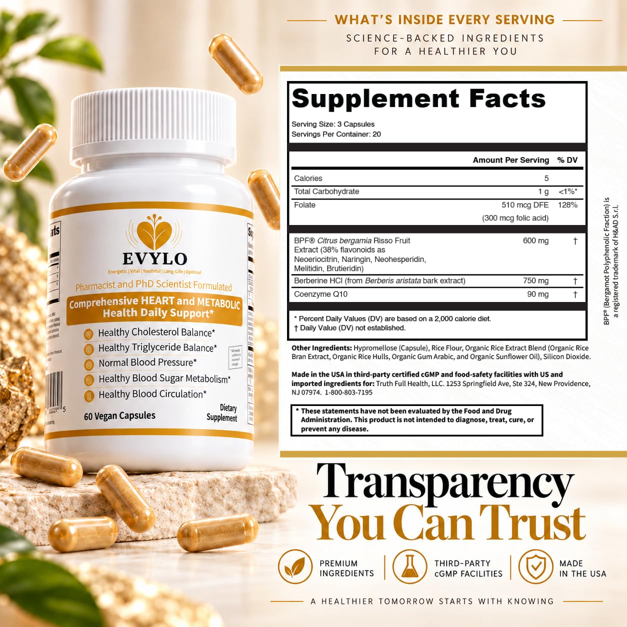 All-in-One Cholesterol Support & Heart Health Supplement, 60 Veg Caps — Amazon image 7